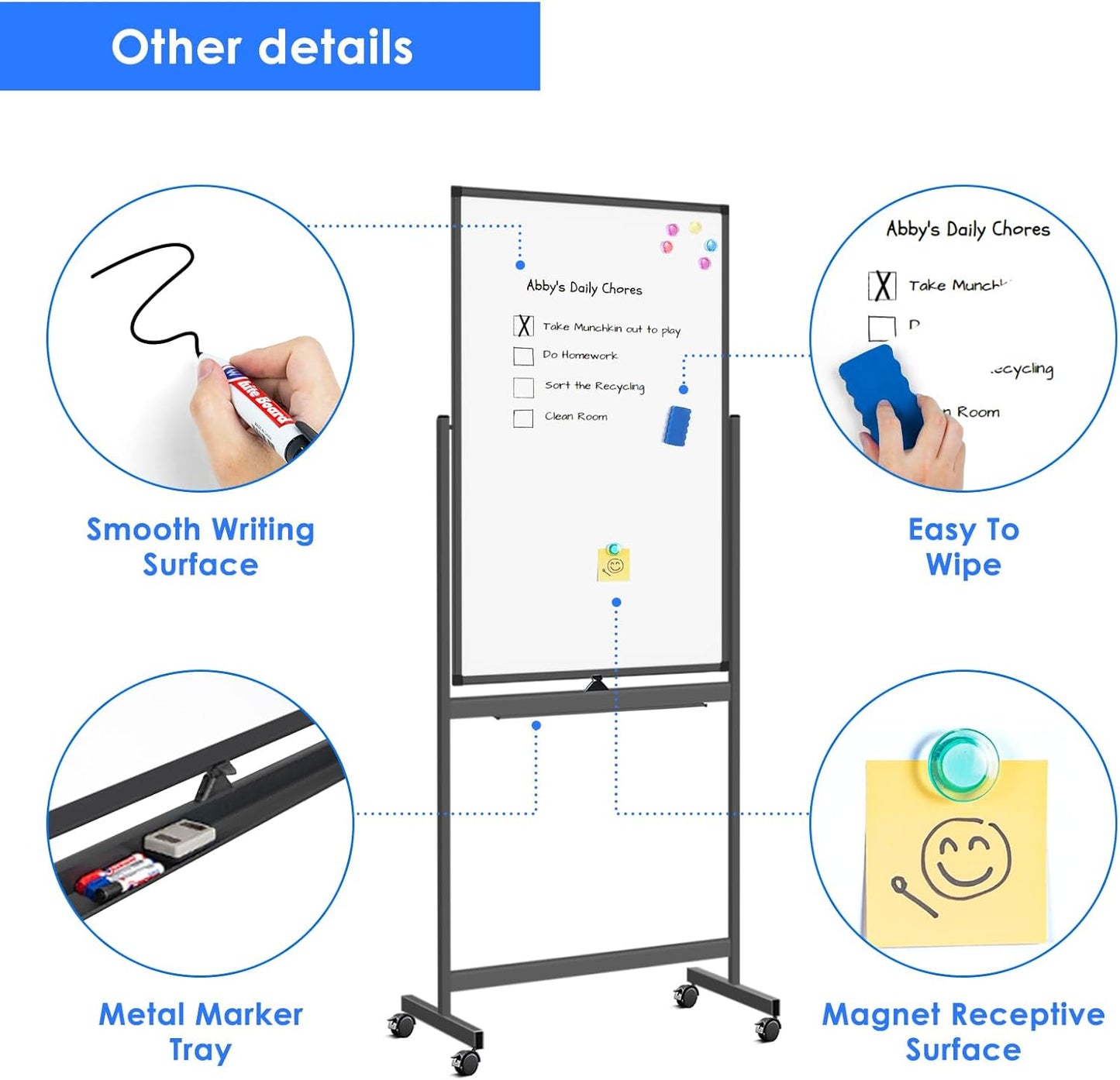 maxtek Magnetic Mobile White Board, 40 x 24 Double Sided Dry Erase Board Rolling Whiteboard, Aluminum Frame Standing Whiteboard on Wheels for Home Office Classroom (40 x 24 Black)