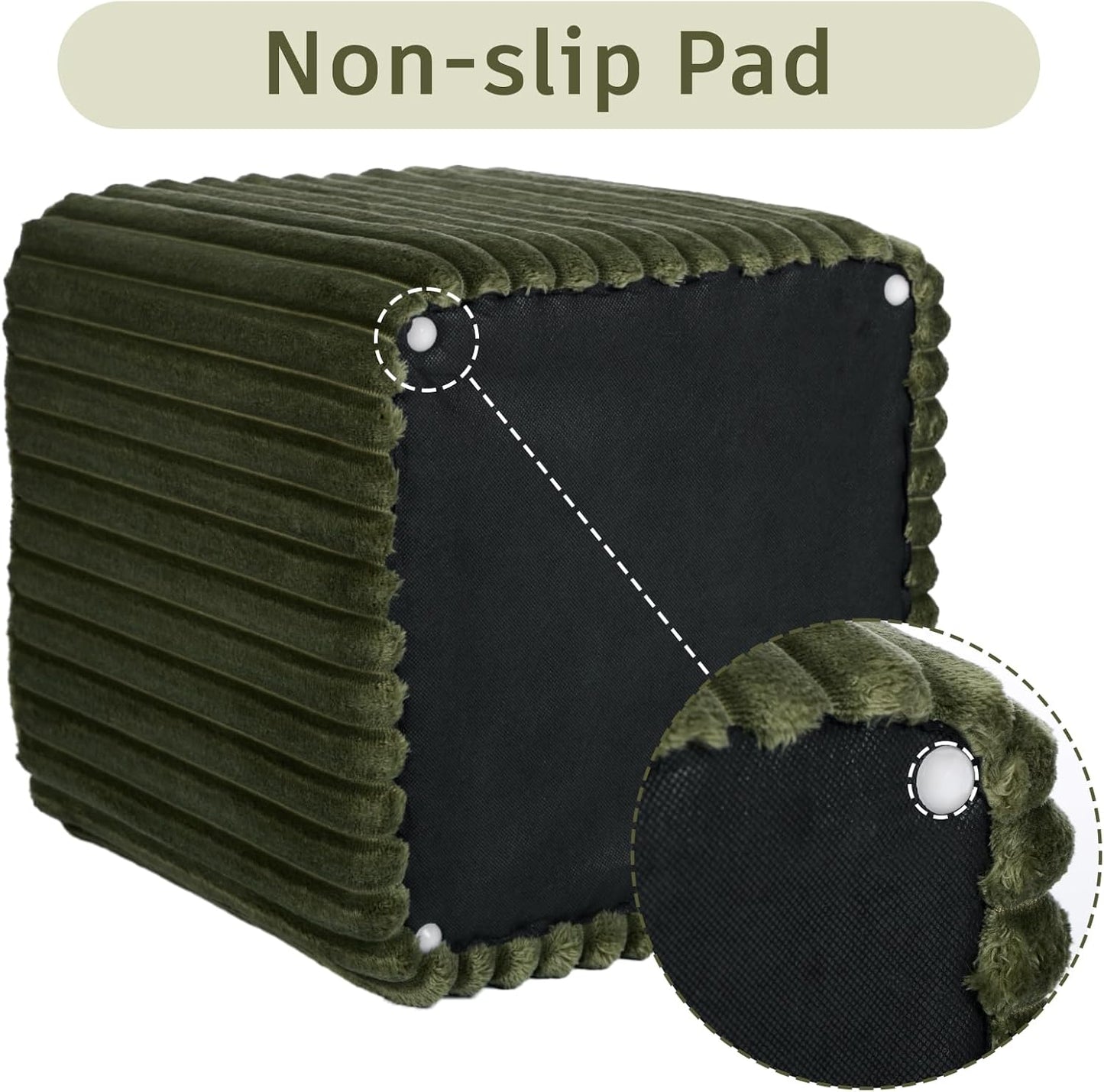 Modern Square Ottoman 2Pcs, Vertical Channel Tufted Foot Stool Ottoman, Velvet Upholstered Vanity Stool for Makeup, Bedroom, Living Room, Dark Green