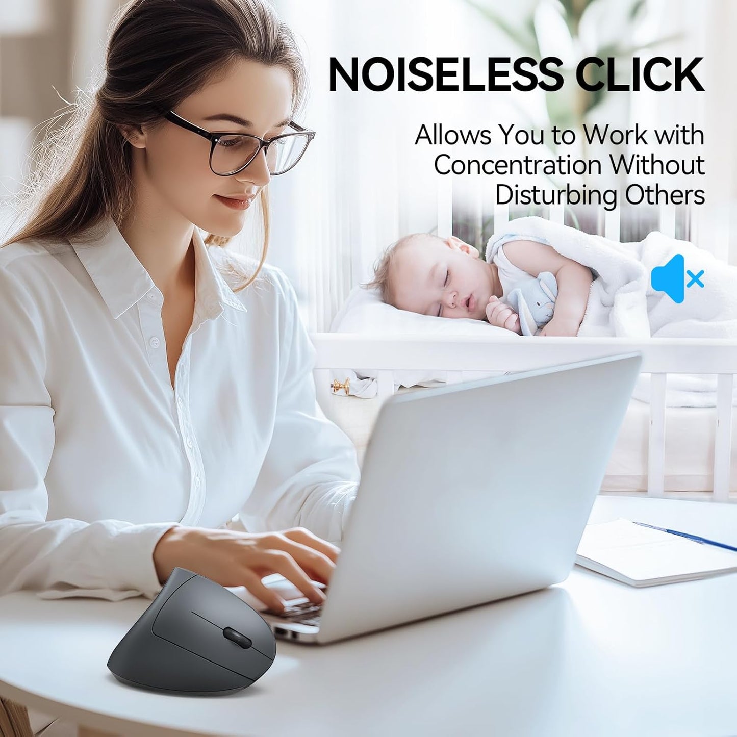 TECKNET Ergonomic Mouse, Wireless Bluetooth Vertical Mouse, 4800 DPI Optical Tracking, 6 Adjustable DPI, Quiet Clicks, 2.4GHz with USB A Receiver, 12 Months Battery, 6 Buttons, Wide Compatibility