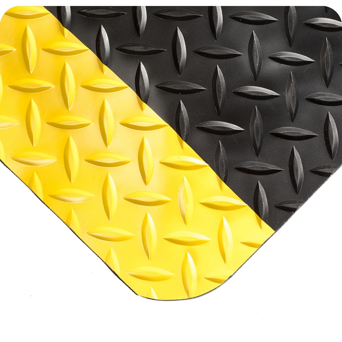 Wearwell 414.1516x4x43BYL Diamond-Plate SpongeCote UltraSoft Mat, 43' Length x 4' Width x 15/16" Thick, Black with Yellow