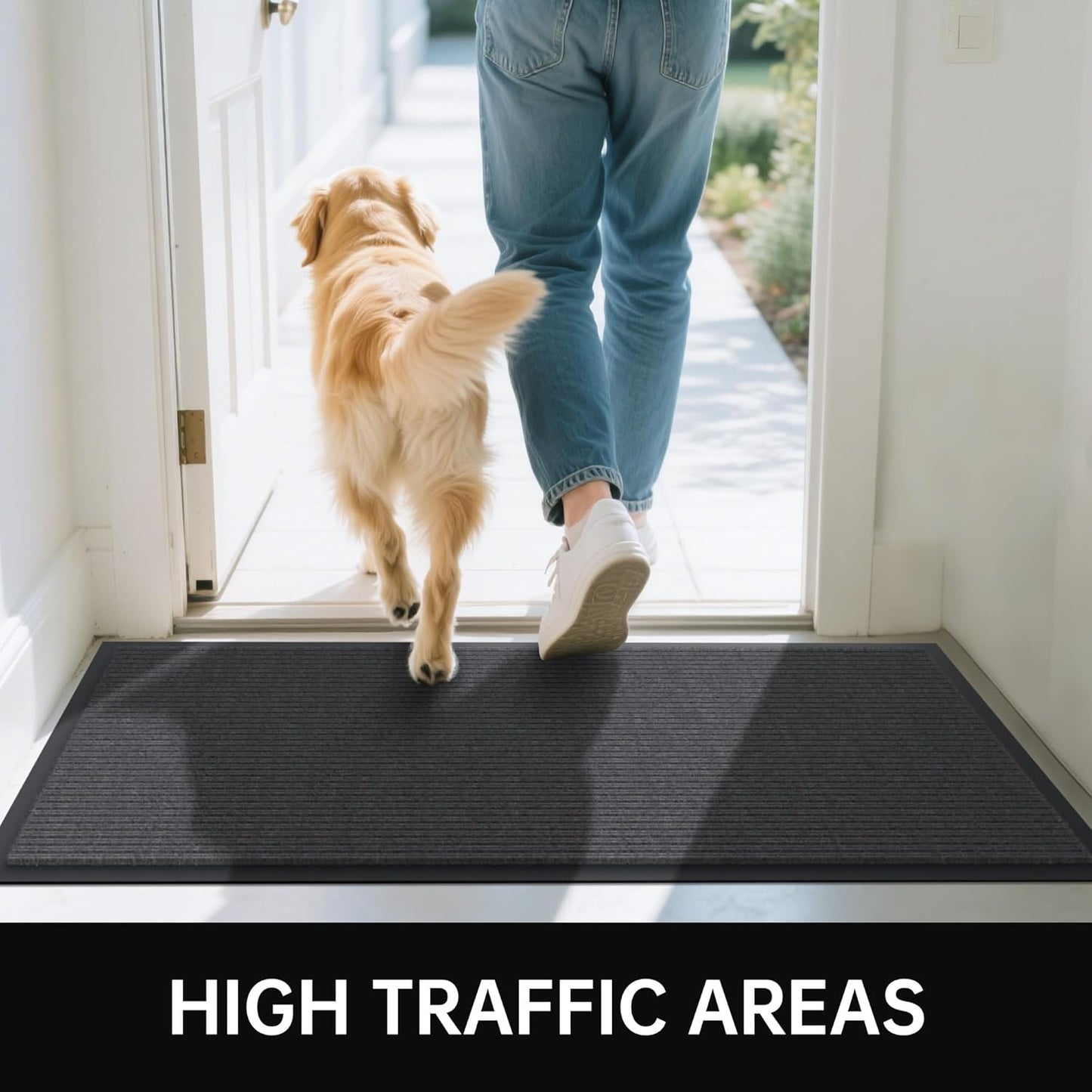 Front Door Mat, 3' x 5' Heavy Duty Indoor Outdoor Welcome Mat for Entryway, Commercial Floor Entrance, Low Profile, Non-Slip, Durable Rubber Backing for Entry, Patio, Home