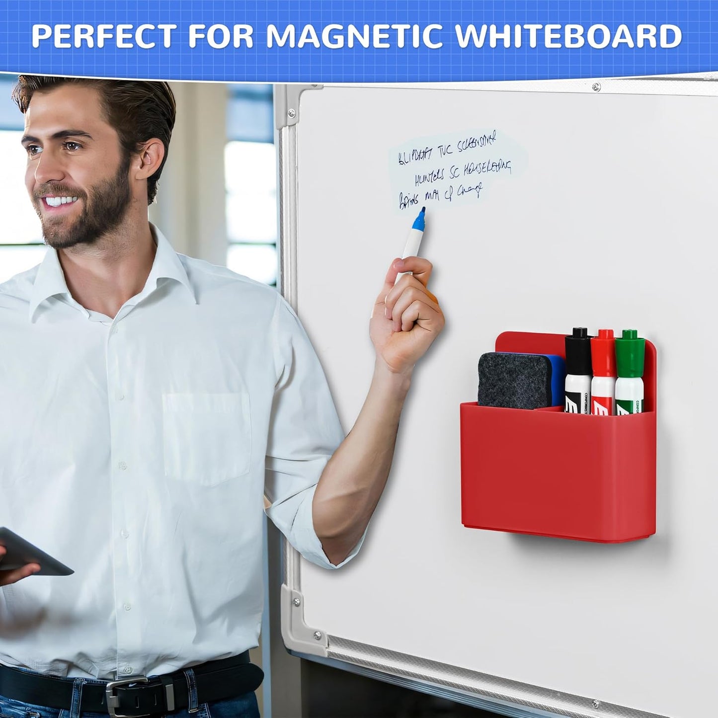 Magnetic Dry Erase Marker Holder, Magnetic Pen Marker Holder for Whiteboard, Fridge, Locker Accessories, School, Office, Home, Magnet Pen Cup,1 Pack, Red