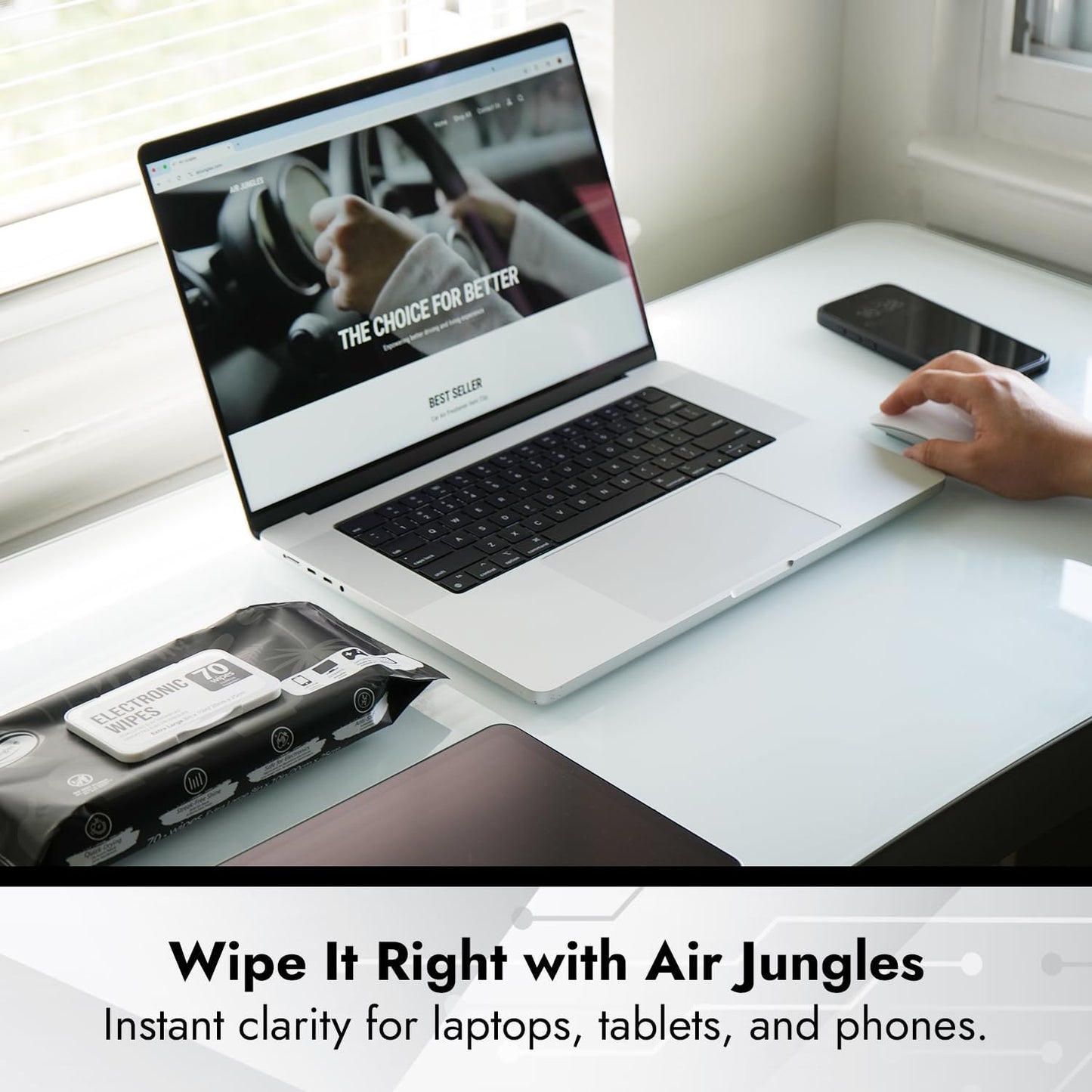 Air Jungles Electronic Screen Cleaning Wipes 70 Count, Quick Dry, Extra Large 8"x10" Cleaner Wipes for TVs, Monitors, Tablets, Phones, Laptops, Keyboards, Computer, Glasses