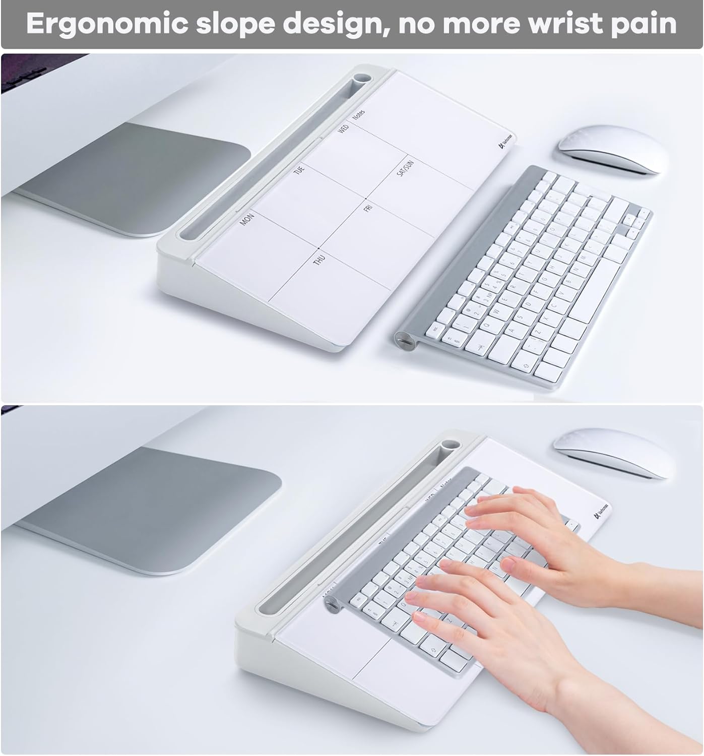 Varhomax Glass Weekly Dry Erase Desk White Board, Desktop to Do List Planner Whiteboard Calendar with Storage Caddy Memo for Home and Office, White