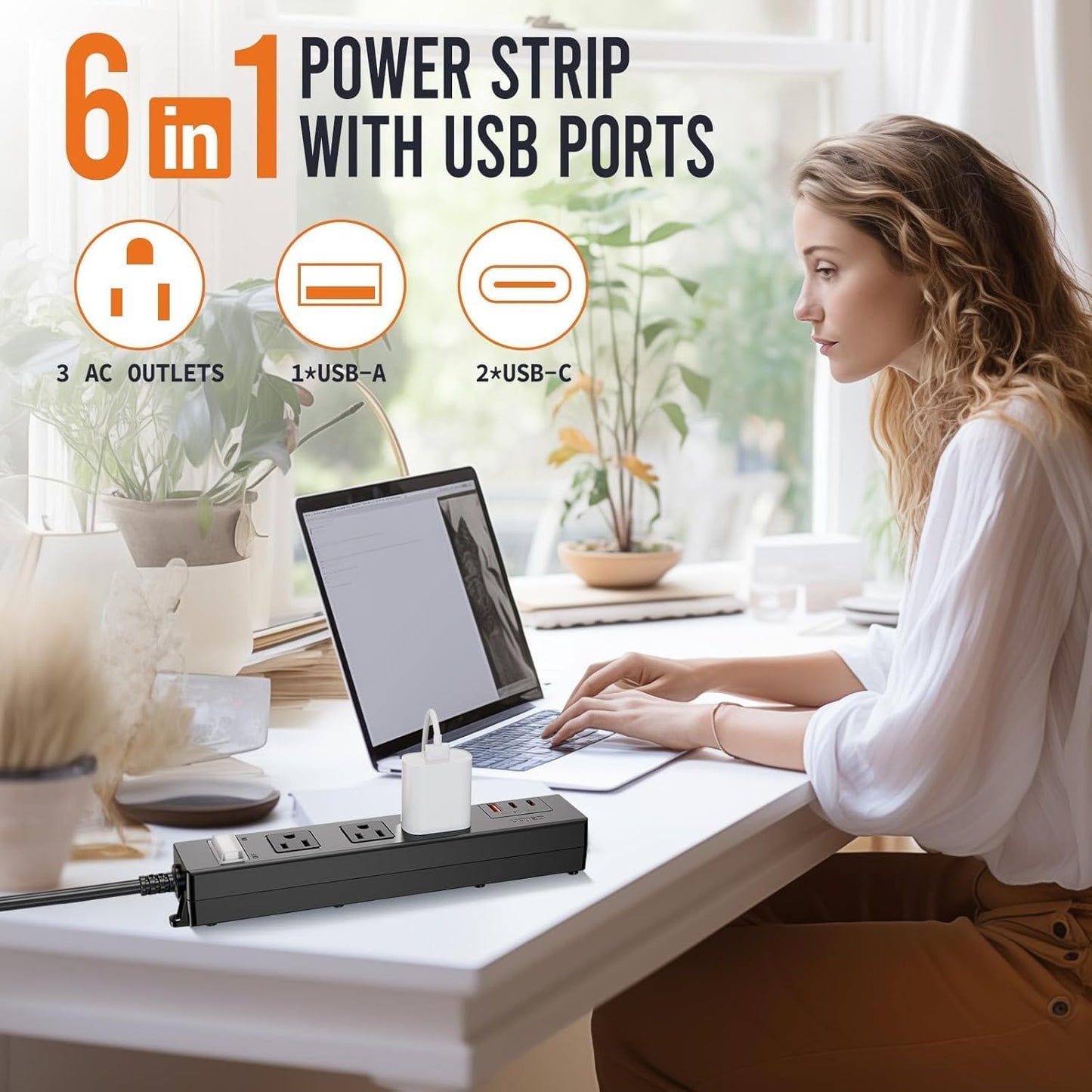 IPX6 Outdoor Power Strip Weatherproof, Waterproof Surge Protector with 3 Wide Outlet with 1A2C USB Ports, 15FT Long Extension Cord, Wall Mountable for Outside Decorations and More UL Listed(Black)