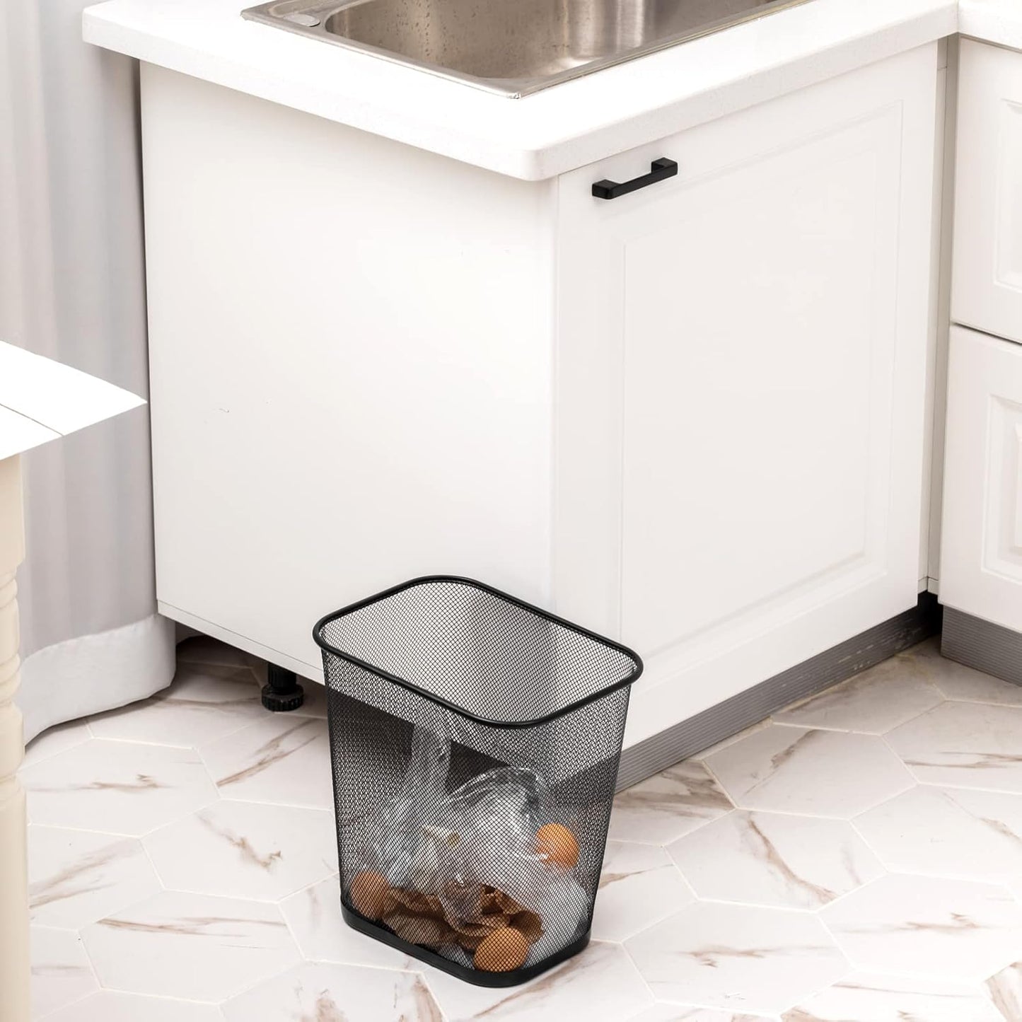 6 Pieces Mesh Square Trash Cans 4 Gallons Wire Wastebasket for Home Black Metal Office Garbage Cans Rectangular Open Top Trash Bin for Kitchen Bathroom Bedroom Dorm Room, 11.7 x 8.5 x 11.8 Inch