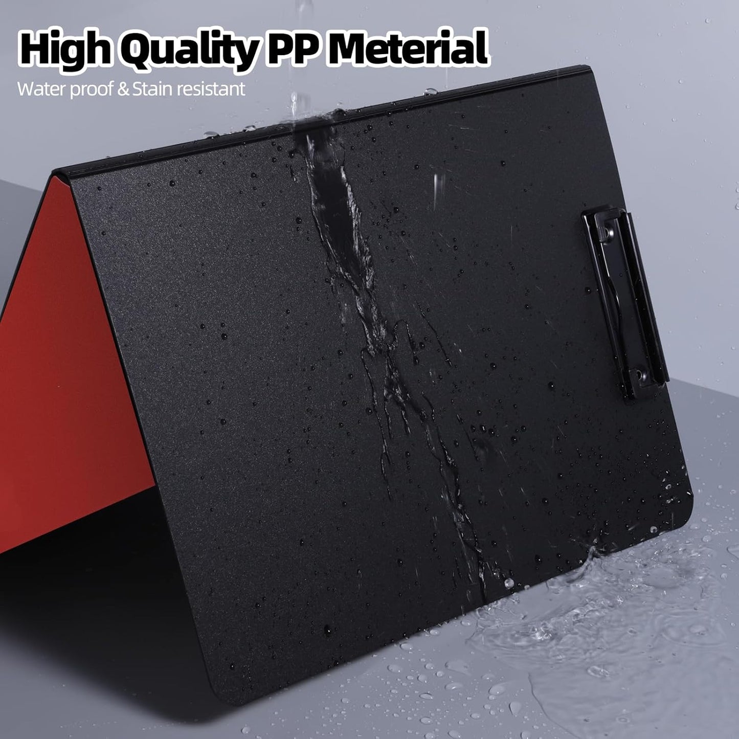 Clipboard Folder, 2 Pcs A4 Foldable Clipboard with Horizontal and Vertical Double Metal Clips, 360 Degree Foldable Binder Clipboards with Pen Holder, File Cover Work Folder Clipboards, Red