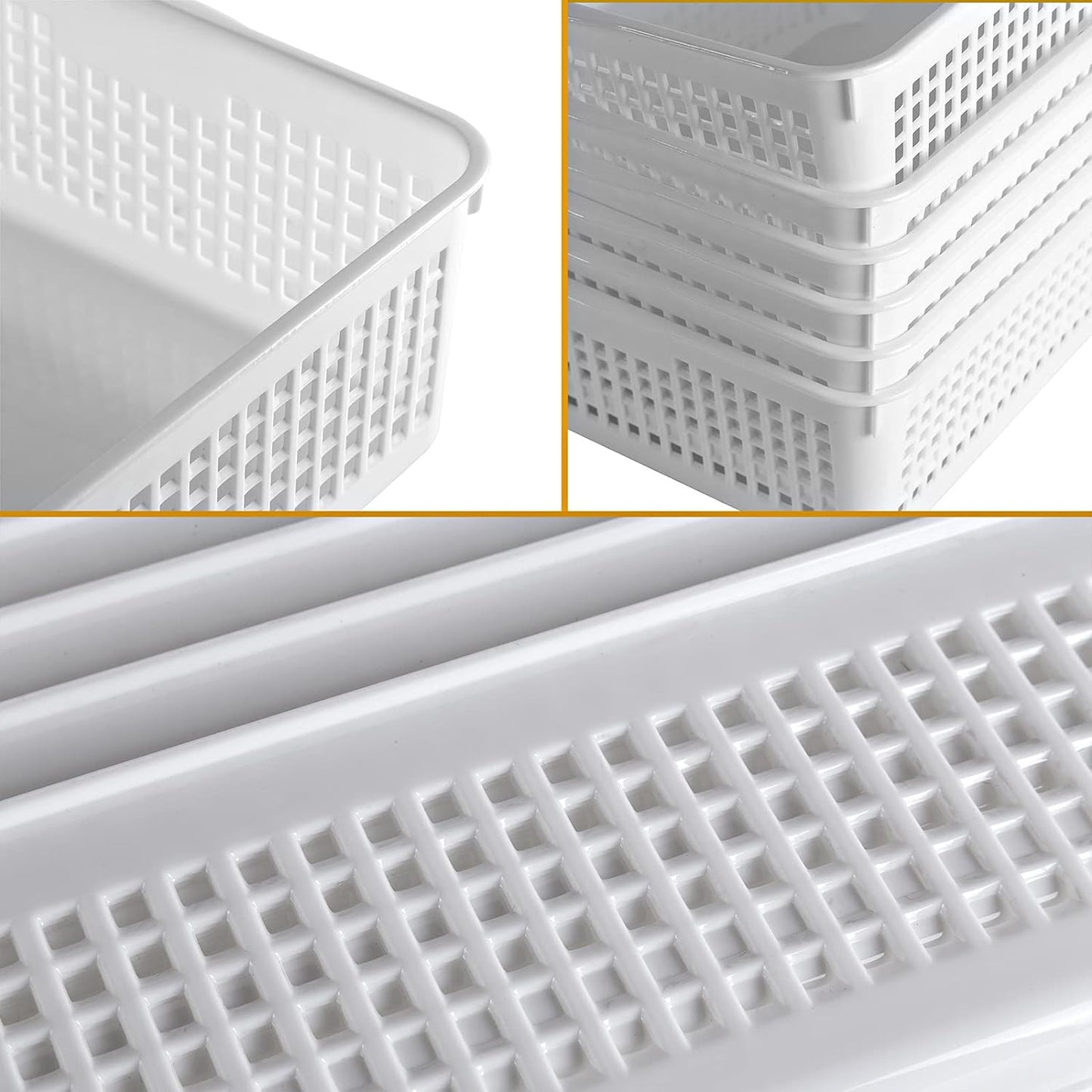 A4 Size Plastic Storage Basket,Desktop File Paper Letter Organizer Tray, 6-Packs (White)