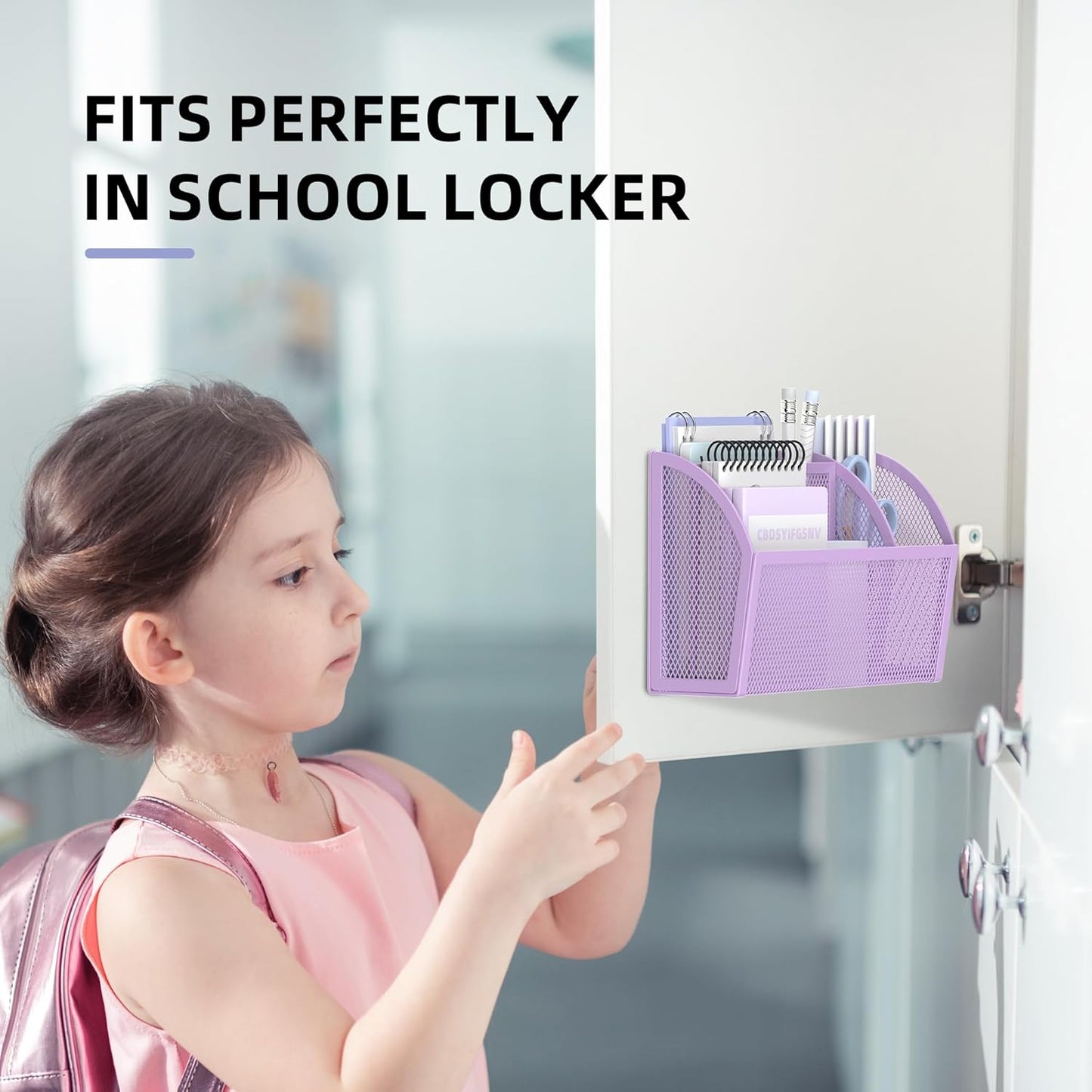 DALTACK Magnetic Pencil Holder - 3-Grid Mesh Shelf for Whiteboard, Refrigerator & Locker - Organizer for Home, School & Office, Purple