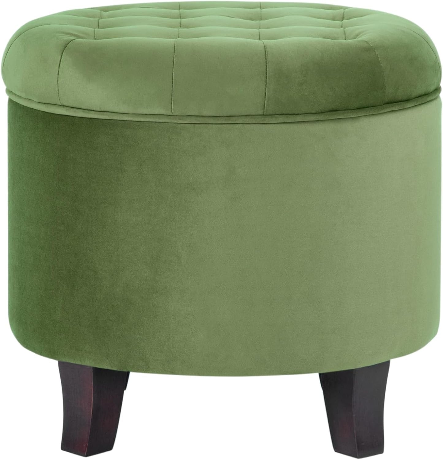HomePop by Kinfine Fabric Upholstered Round Storage Ottoman - Velvet Button Tufted Ottoman with Removable Lid, Dark Green Small