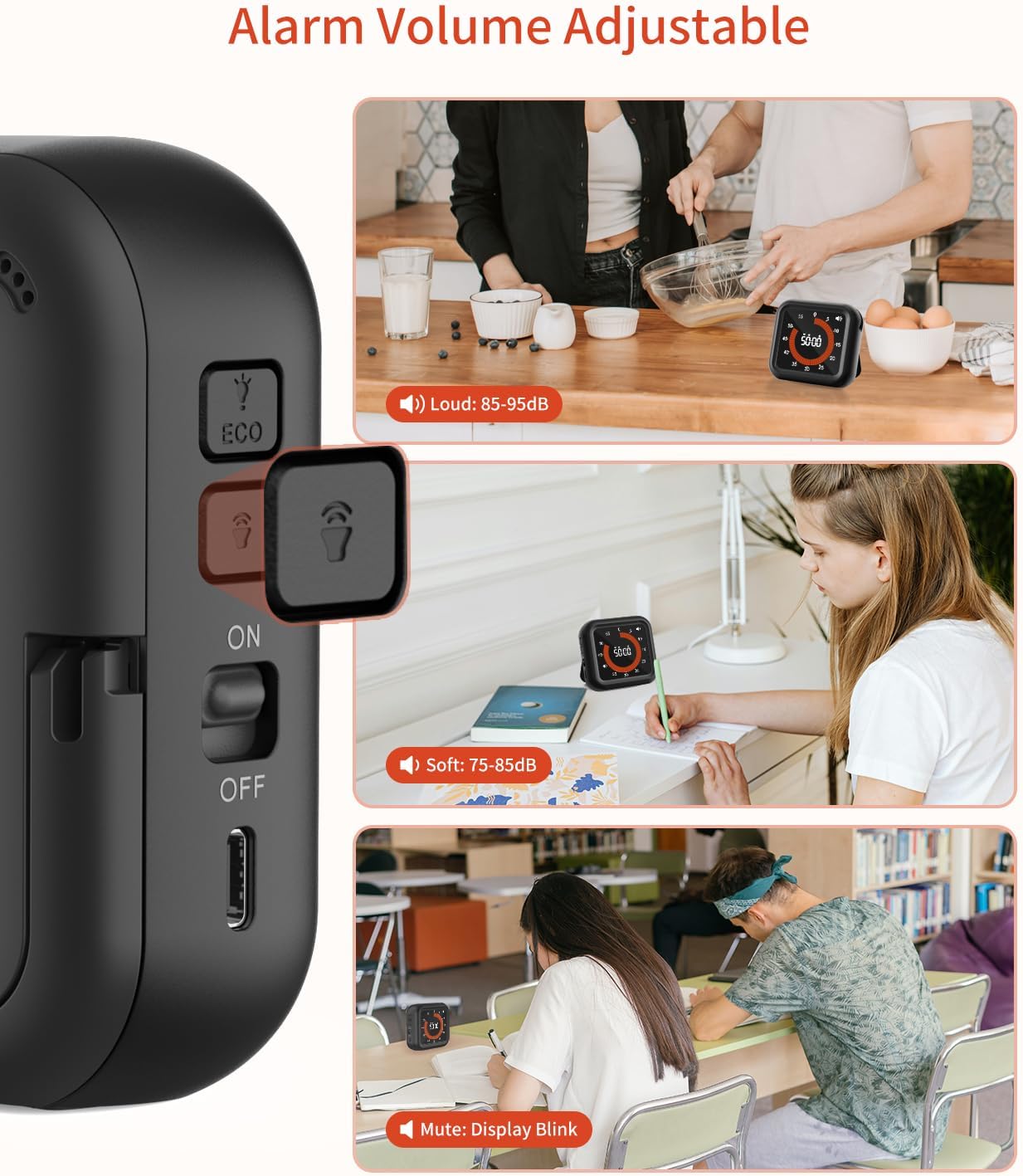 Digital Visual Timer - Large Display Magnetic Countdown Timer with Adjustable Volume and Brightness, 11H59M Memory Function for Kitchen, Classroom, Study Time Management, Seniors & Teachers