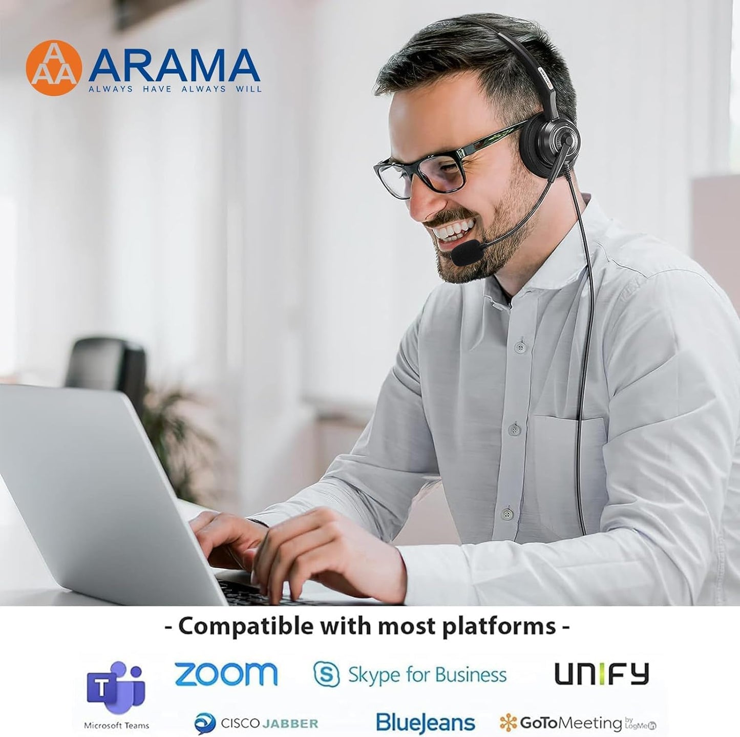 Arama USB Headset with Microphone for PC Laptop, On-Ear Wired Computer Headset with Noise Cancelling Mic & in-line Control for Home Office Call Center Online Class Skype Zoom(A202USB)