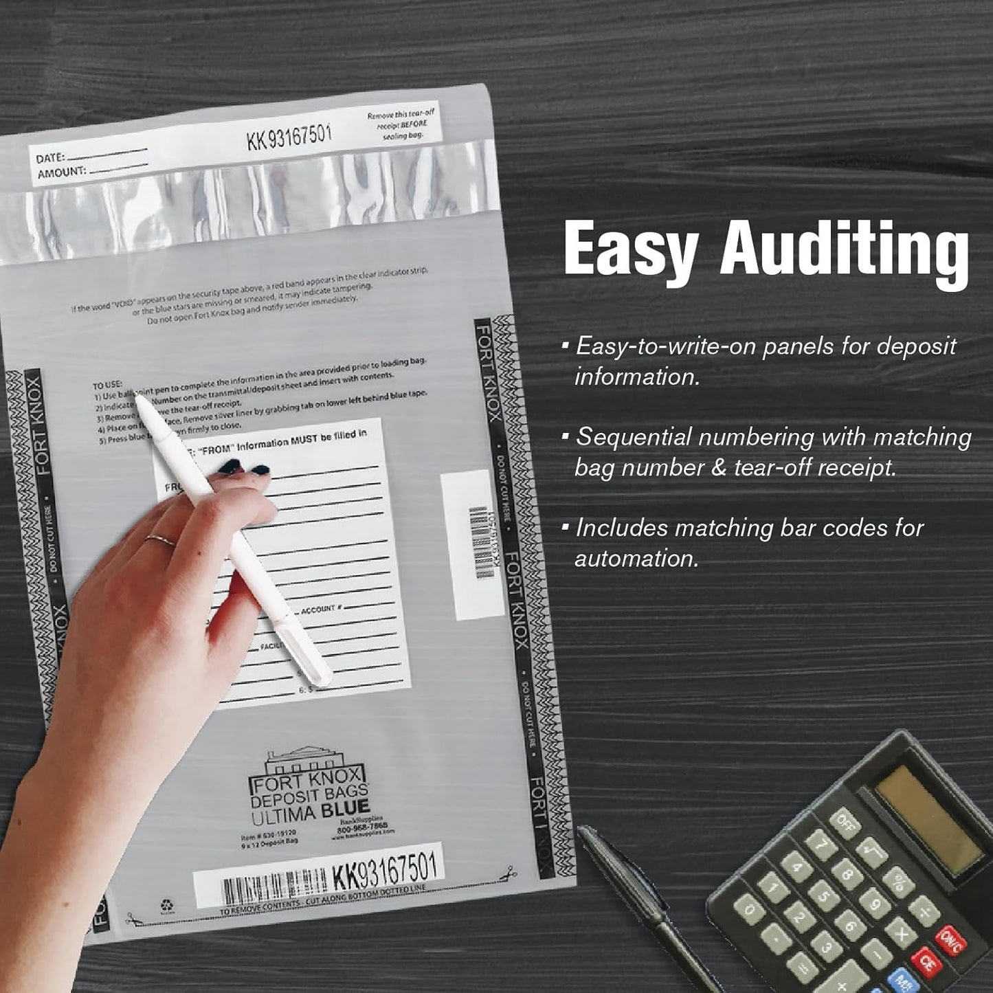 BankSupplies Ultima Blue Tamper-Evident Clear Deposit Bags 9W x 12H Pack of 100 with Advanced Security Detection Features