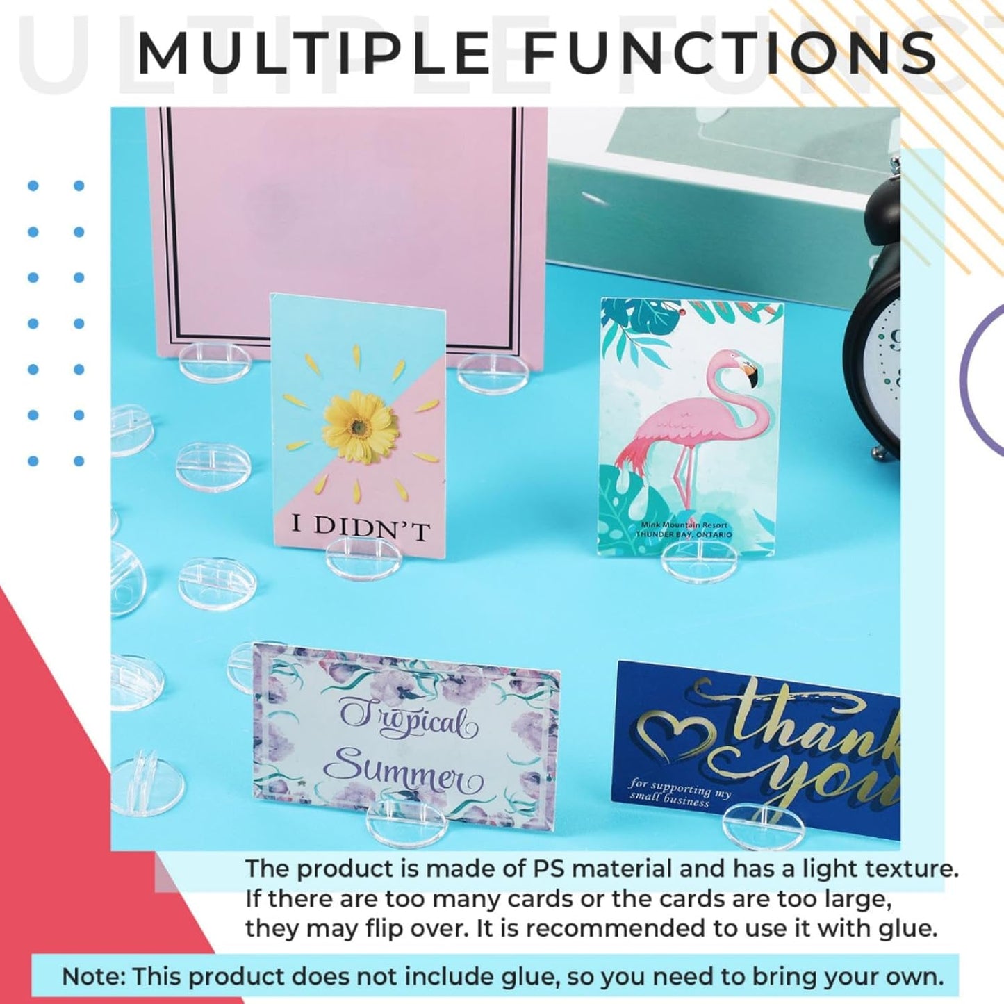 Yinkin 50 Pcs Mini Card Stands Plastic Place Card Holders Paper Miniature Bases Clear Paper Board Clips for Game Table Numbers Translucent Business Price Tags Menus Labels Party, 1 Inch in Diameter