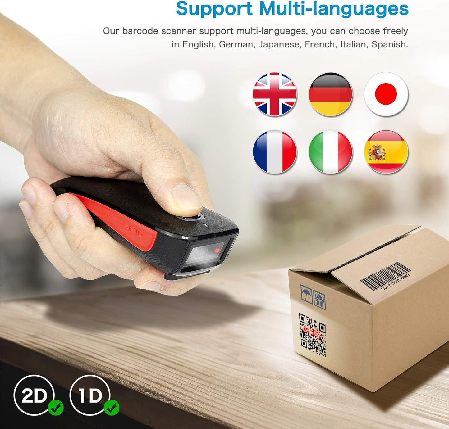 NETUM Bluetooth Mini 2D Barcode Scanner, 3-in-1 Pocket Automatic Wireless QR Bar Code Scanning Work with Windows, Android, iOS, Tablets or Computers - C990