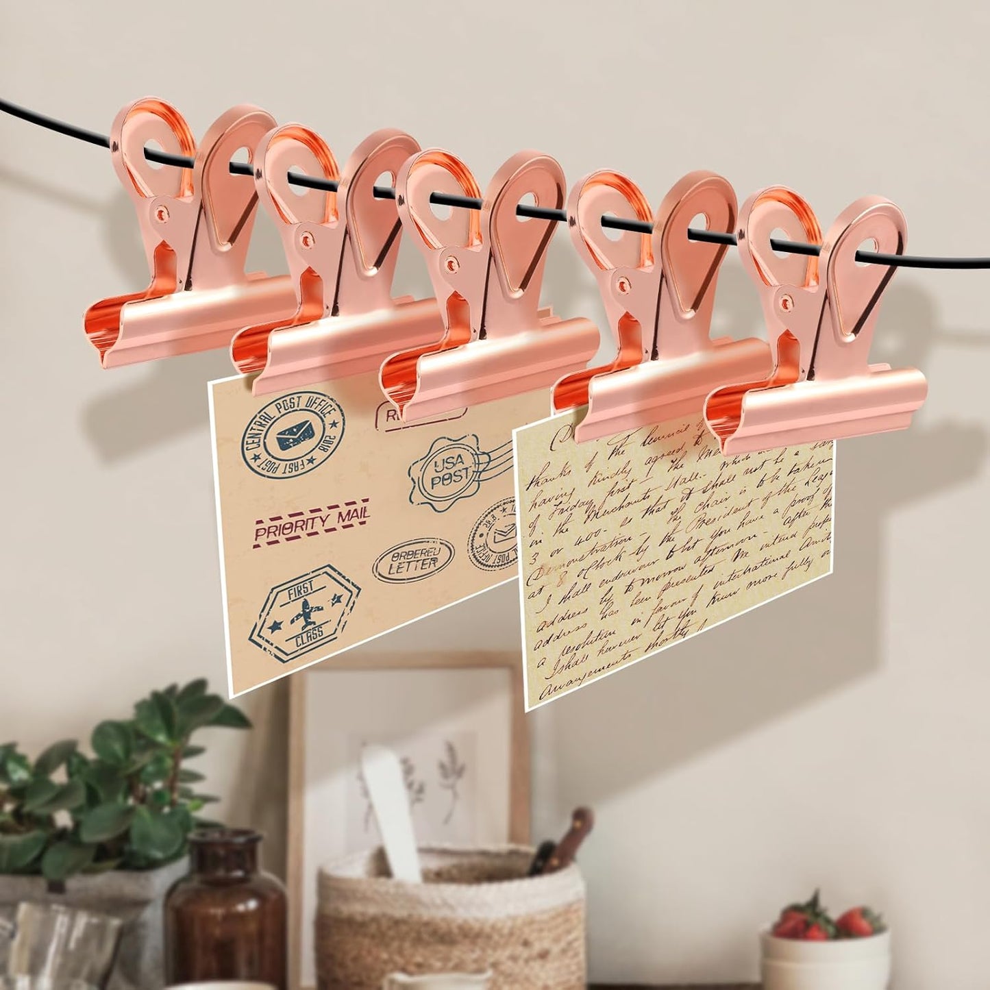 SIAMESE Bulldog Clips, 4 Pcs Binder Clips for Office & Kitchen, Multi-Purpose Binder and Food Bag Clamps for Sealing, Storage, Hanging (Rose Gold)