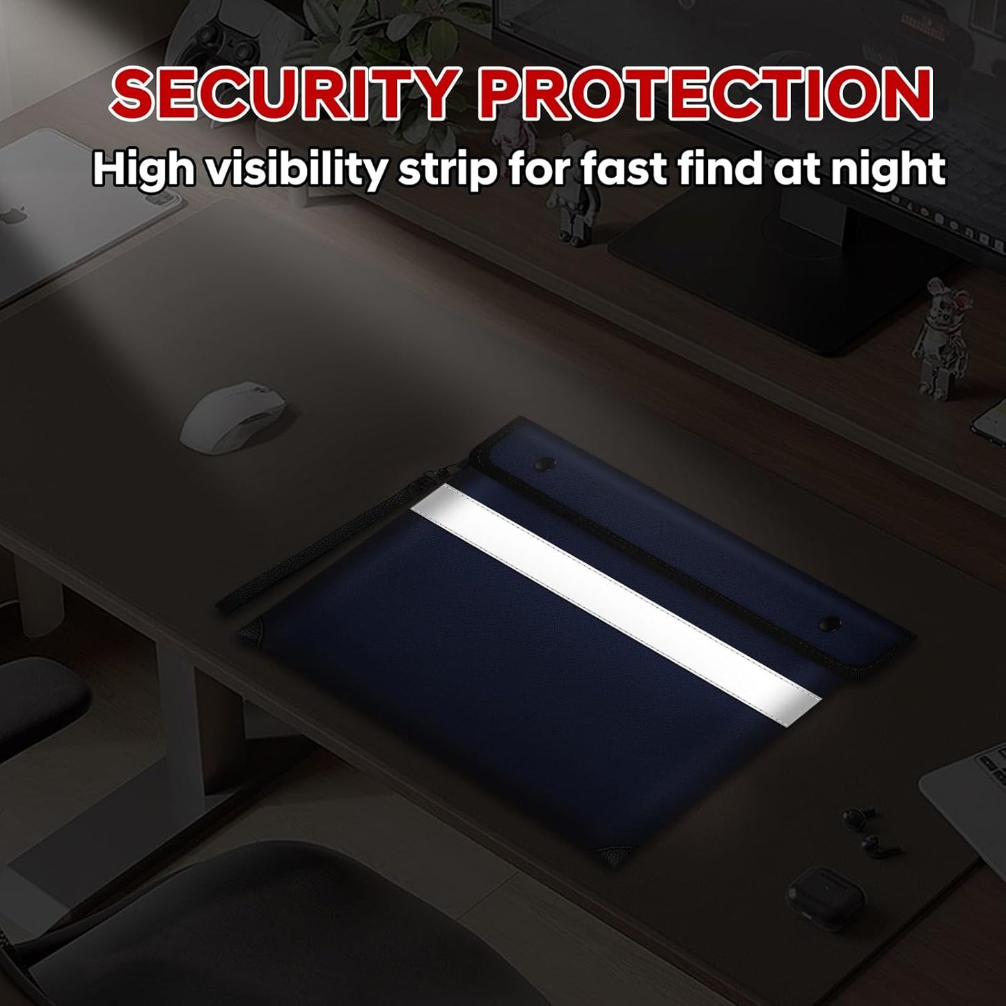 5200°F Heat Insulated Fireproof Document Bag with Zipper,13.9”x10.6” Water Fire Proof Pouch with Reflective Strip,8 Layers of Protective Materials Fireproof Money Bag for Cash,Jewelry(Blue)