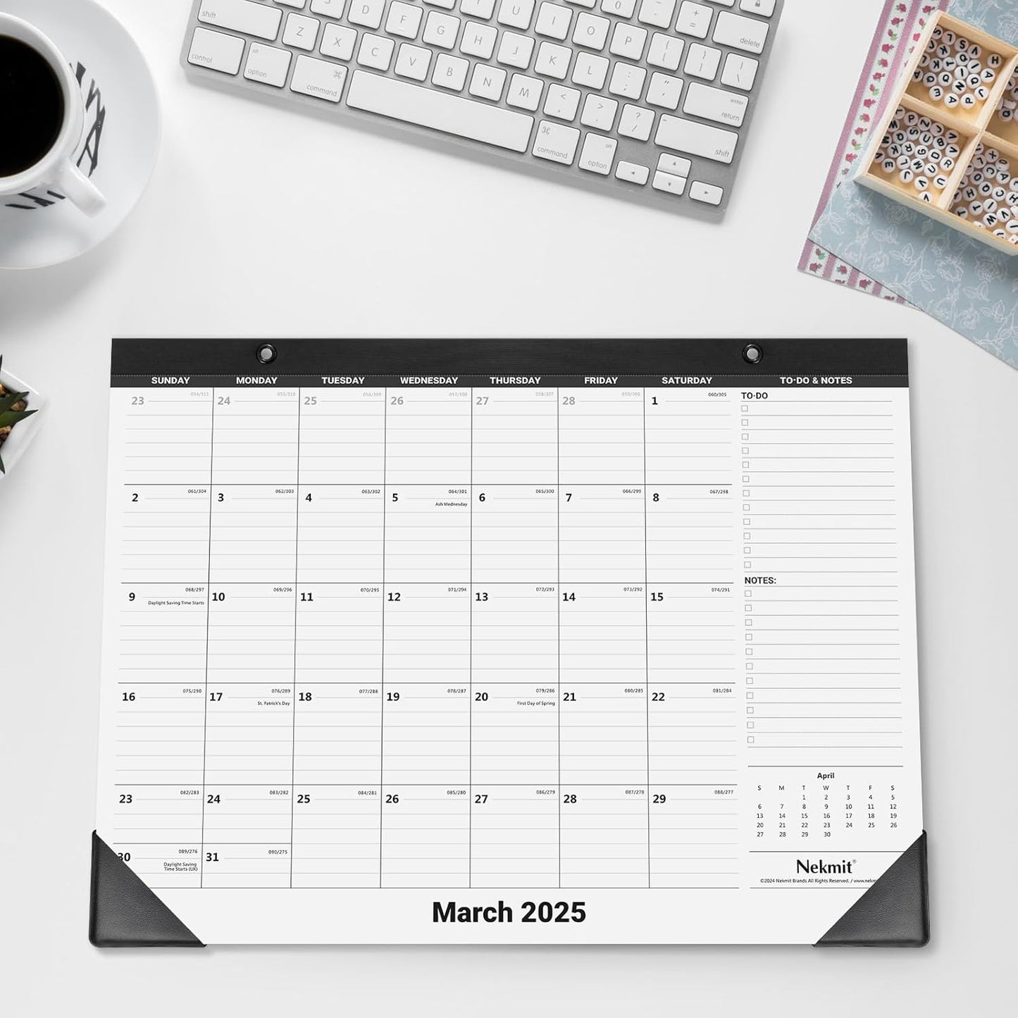 Nekmit Desk Calendar 2025-2026, Yearly Monthly Desk Pad Calendar for Planning, Ruled Blocks, July 2025 - June 2026, 14" x 11", Black