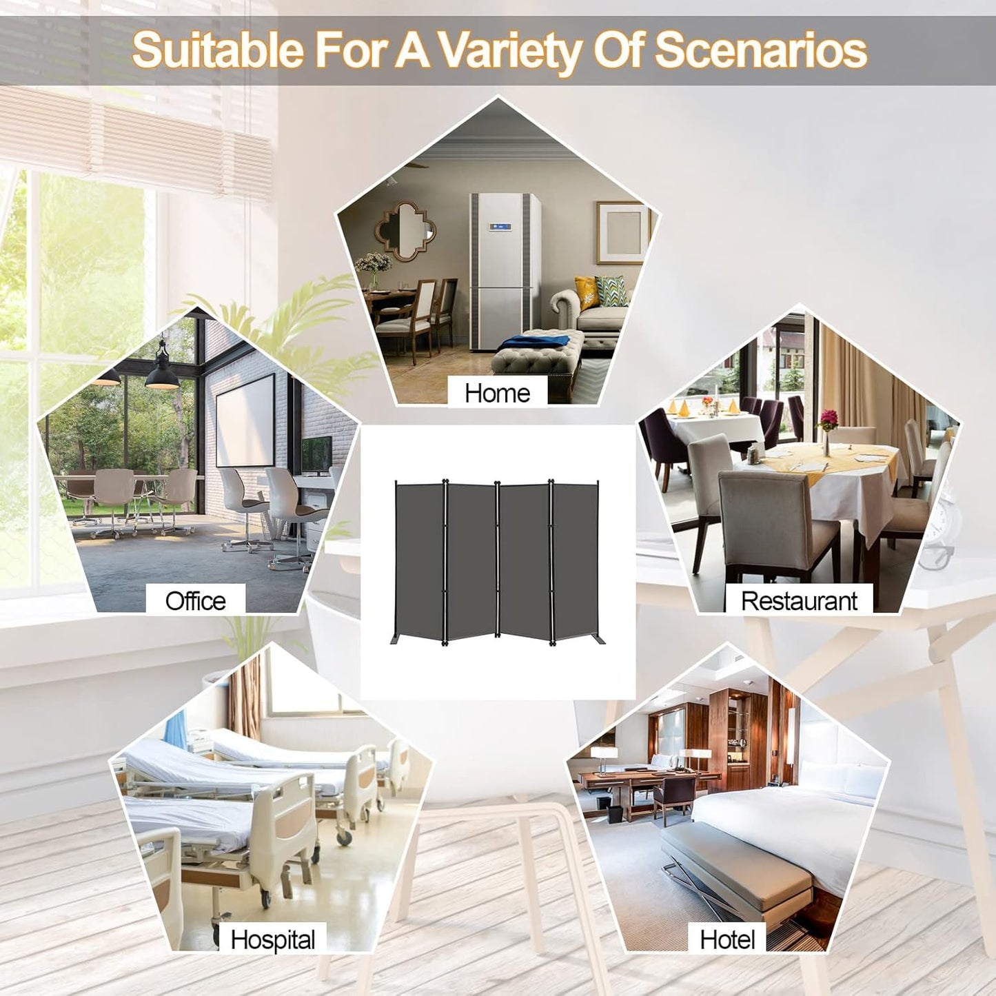 MAYOLIAH 4 Panel Room Divider Screen 6Ft Tall Foldable Privacy Dividers Indoor Wall Partition Room Separator Grey