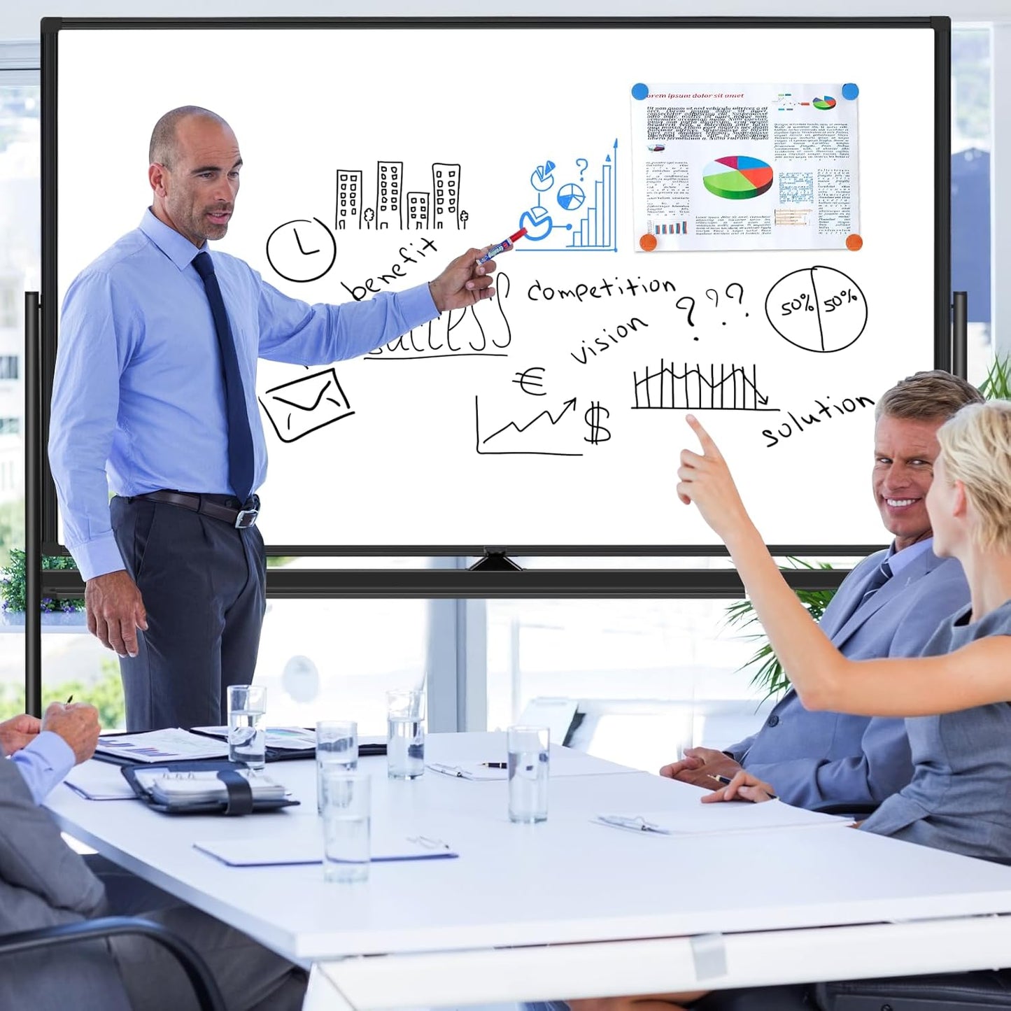 Rolling Whiteboard on Wheels 72"x48", Double-Sided Dry Erase Board with Stand, Big White Board with Stand Portable Magnetic Mobile White Board with 2 Eraser, 6 Markers, 20 Magnets