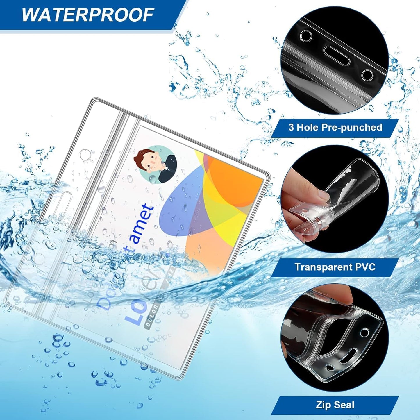 100Pcs Lanyards for ID Badges and 100 Pcs Clear Plastic Horizontal Name Badge ID Card Holders, Flat Neck Lanyards with Clip Waterproof Resealable Name Tag Badge ID Card Holders (Purple)