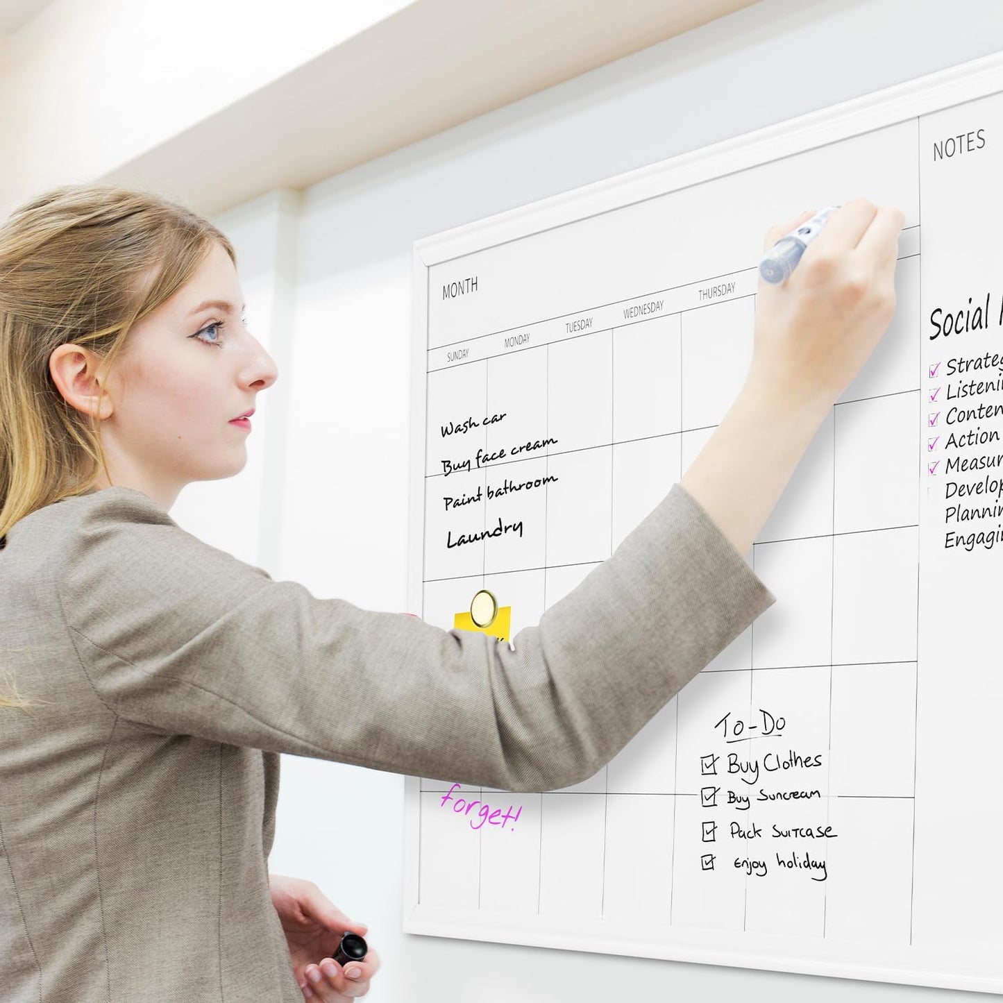 VUSIGN Magnetic Dry Erase Calendar White Board for Wall, 30"x20" Calendar Whiteboard, White Wood Style Frame, Includes 2 Magnets and 5 Markers