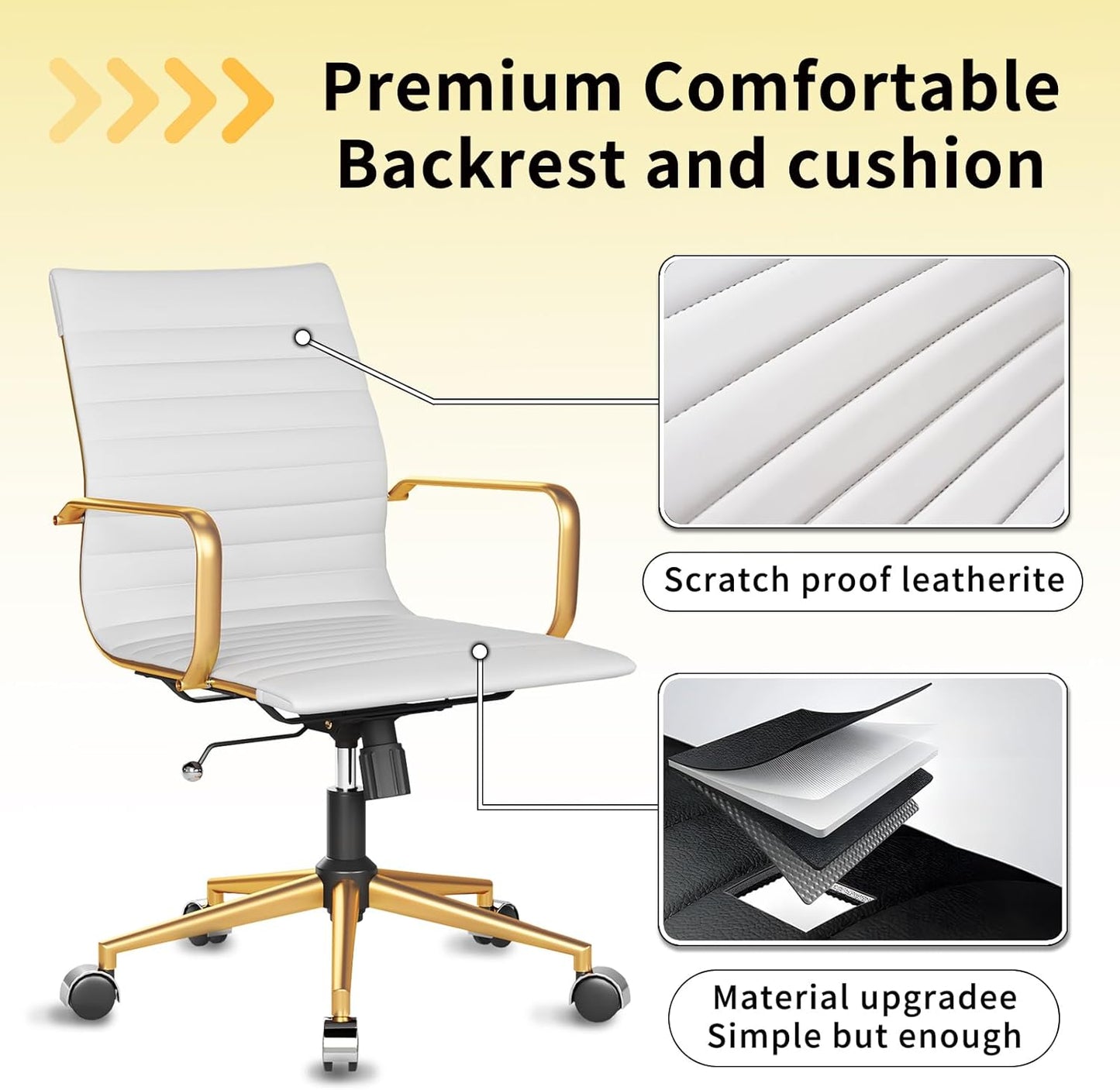 Chair, Desk Computer Chair ,with Armrests ,Ergonomic Office Chair for Home and Office, 17.32 x 22.83 x 35.43 inches, Multiple Colors (Gold White)