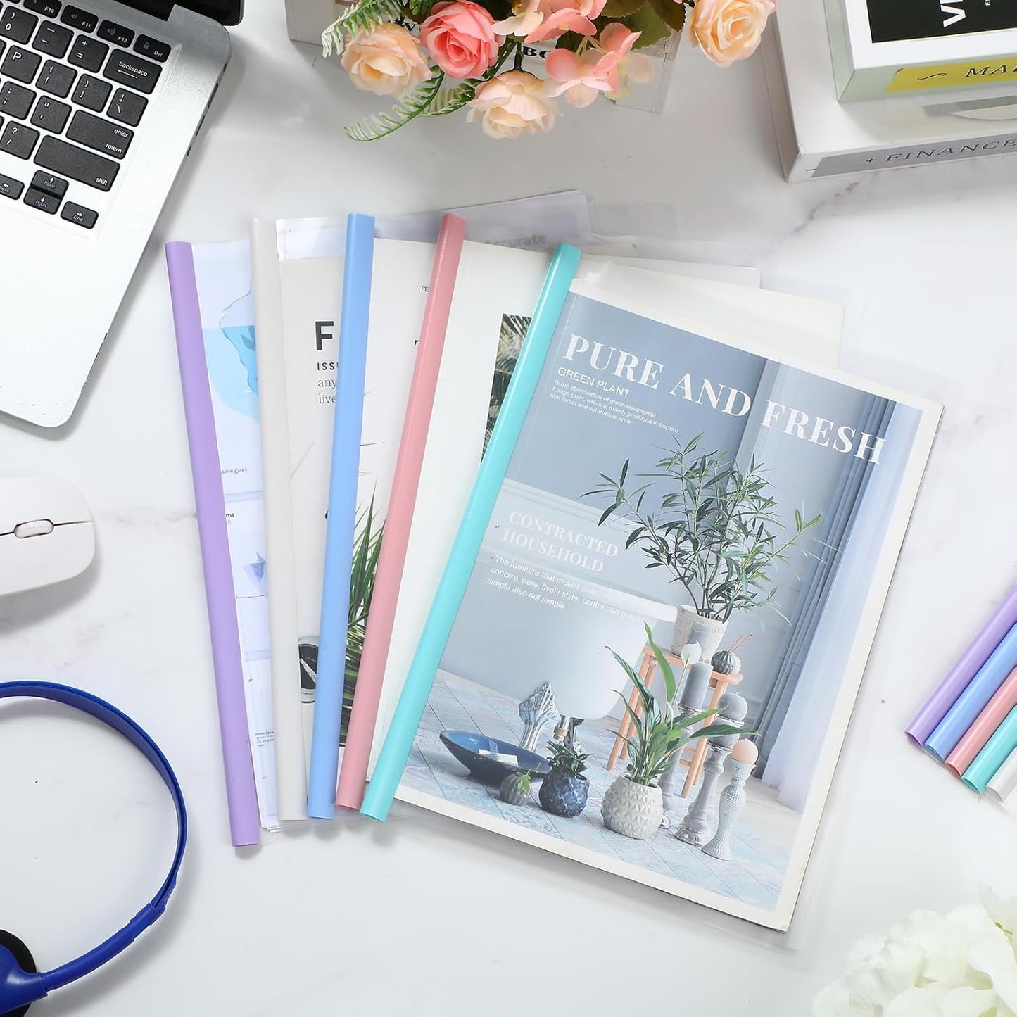 100 Pcs Clear Report Cover with Sliding Bar 50 Sheet Capacity Presentation Binder Transparent Resume Folder Plastic Folder for File Report School Office(Elegant Color,Water Drop)