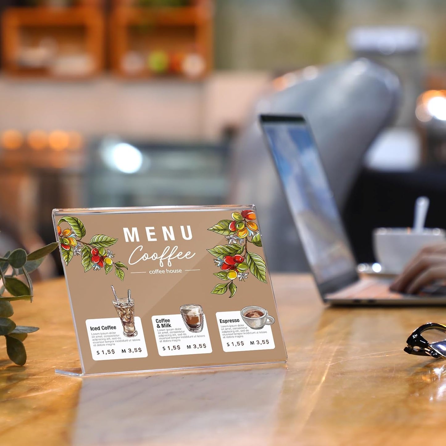 Vicenpal 60 Pcs 7x5 Inch Clear Acrylic Sign Holder Plastic L-shape Vertical Menu Stand, Picture Photo Frames, Table Paper Holder, Flyer Sign Display Stand for Restaurants, Store, Office, Wedding