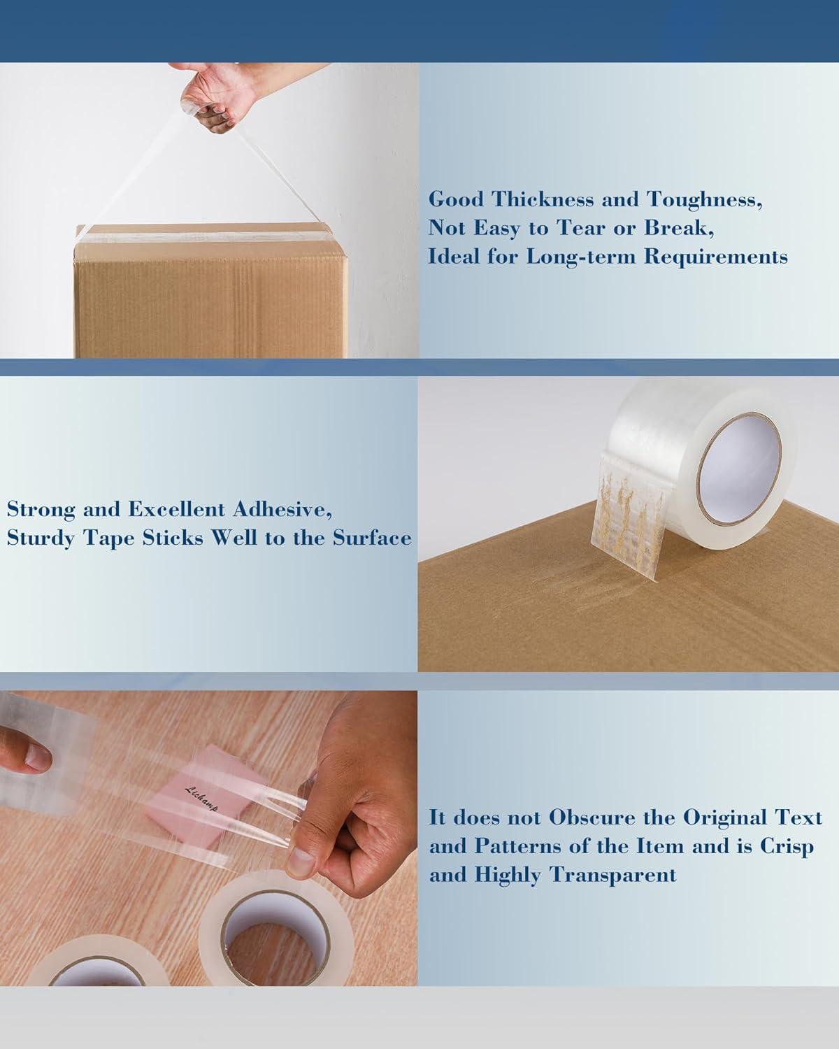 Lichamp Heavy Duty Packing Tape 12 Rolls, Wide Packaging Tape, 3 in. x 90 Yd., 3 Mil Thick, Clear, Commercial Grade Carton Packaging Tape Refills, Shipping, Mailing, Moving Supplies & Storage