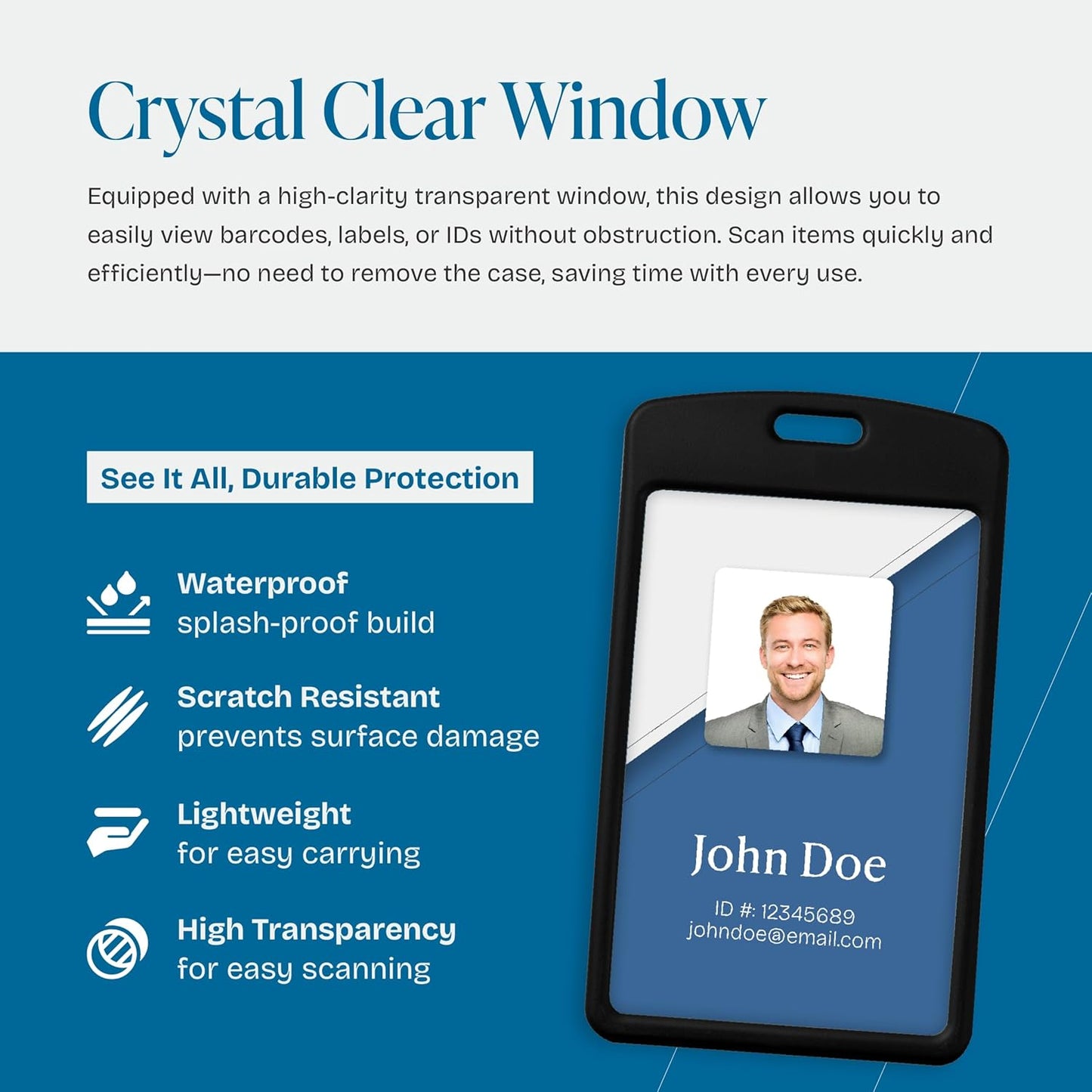 Will Well Vertical Sliding Badge Holder for Lanyards - Hard ABS Plastic 4.13" x 3.3" Protector Fits Up to 2 Standard-Sized Cards, Lightweight Secure Quick-Access Slide Cover Design - 6-Pack, Black