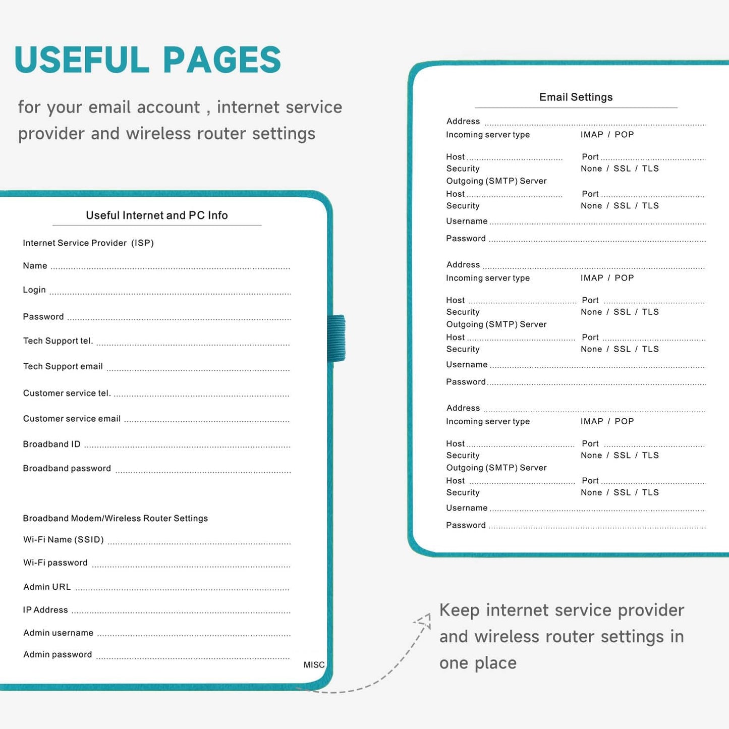 Password Book with Alphabetical Tabs – Hardcover Internet Address & Password Organizer – Password Keeper Notebook for Computer & Website – 7 x 10" Log-in Password Journal w/Thick Paper (Turquoise)