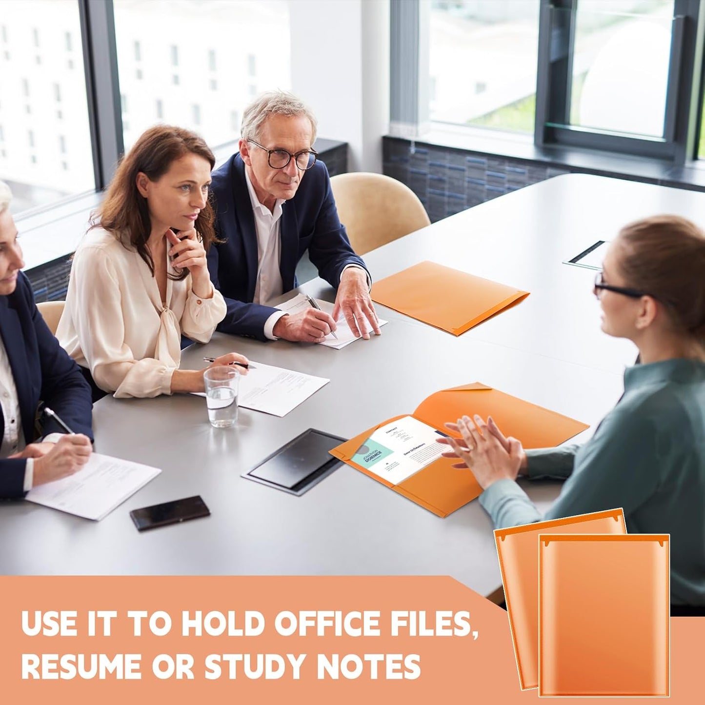 Henoyso 60 Pcs Plastic Folders with Clear Front Pockets Heavy Duty File Folders with 2 Pockets and Card Slot for Student Communication School Office Presentation Report (Orange)