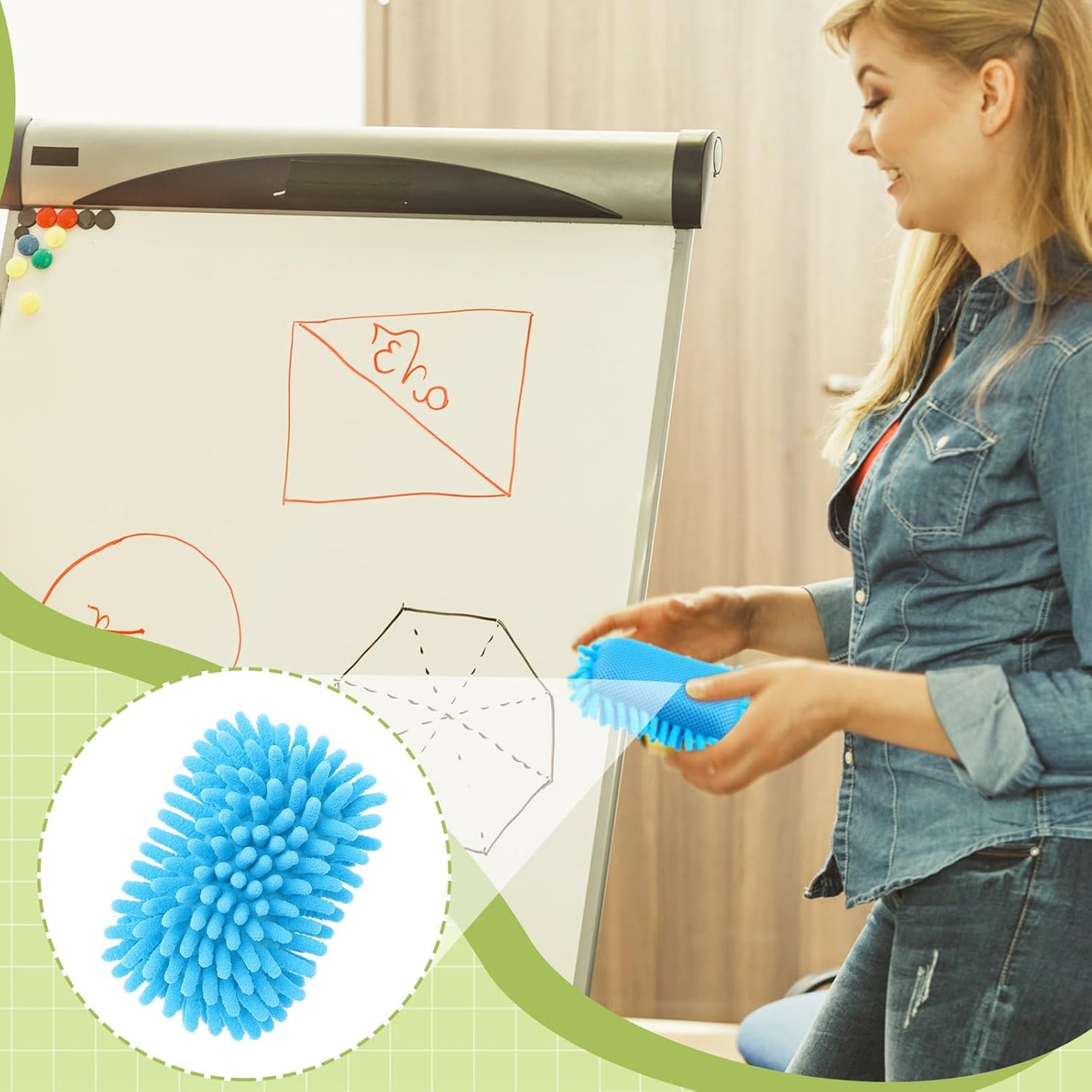 Zonon 4 Pieces Dry Erase Eraser Microfiber Shag Washable Whiteboard Eraser for Markers, Chalk, Classroom, Home and Office(Blue,Green,Gray)