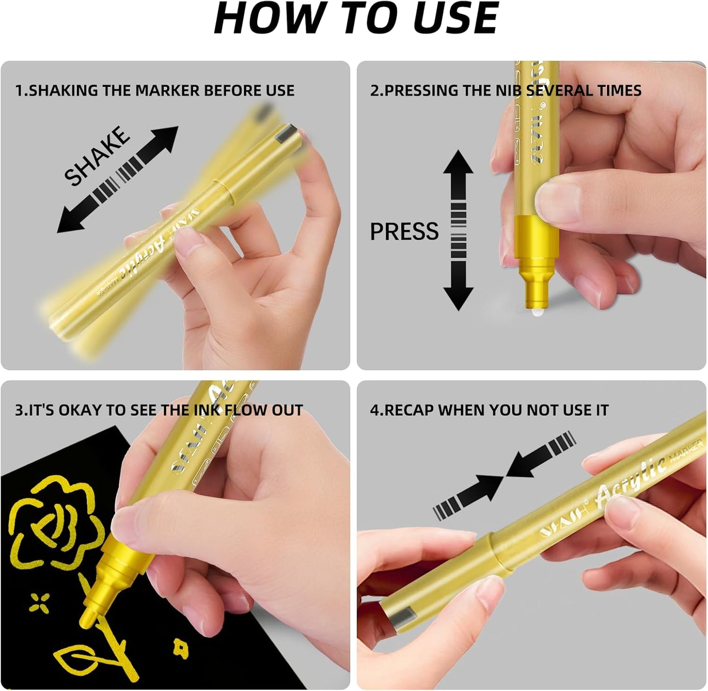 SFAIH Gold & Silver Paint Markers Pens - 4 Pack 0.7MM Fine Tip Metallic Acrylic Markers for Card Making, Gift Decorating, Rock Painting, Detailed Art