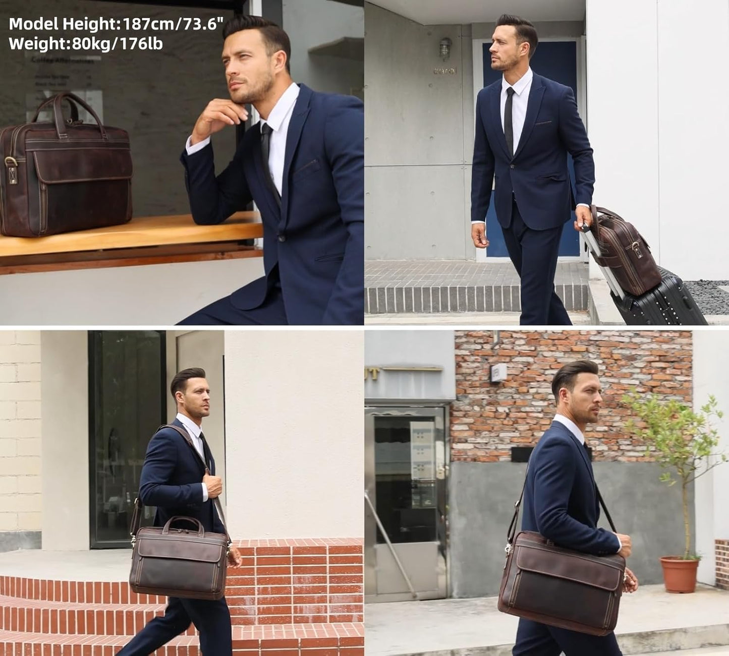 Masa Kawa Leather Briefcase for Men 15.6", 17" Laptop Computer Case Business Travel Work Messenger Cross Body Shoulder Bag