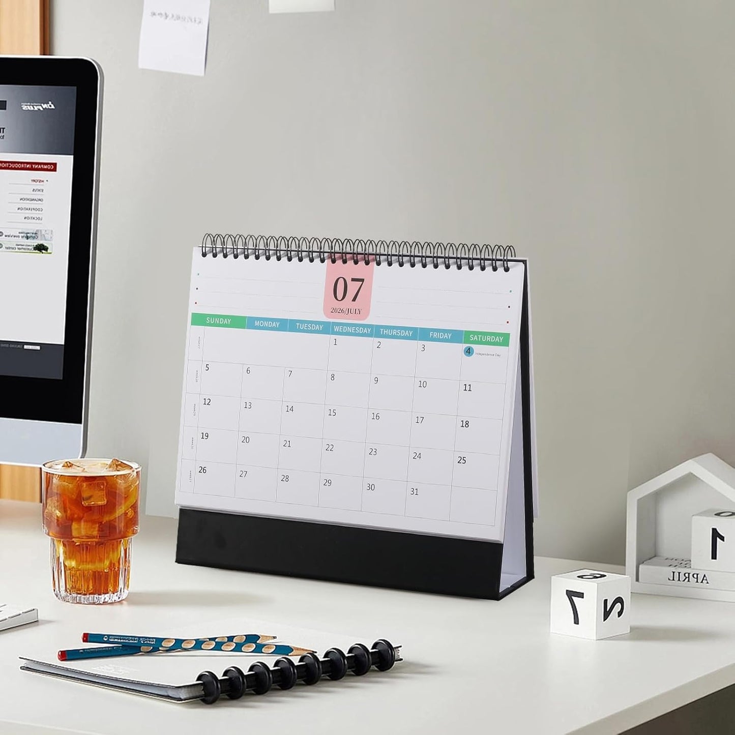 Desk Calendar 2026-2027, 2 Years Calendar Runs from Jan. 2026 until Dec 2027, Table Monthly Planner with Stickers for Home,Office,School Organization(L-Black+Green,9.8" x 9.6")