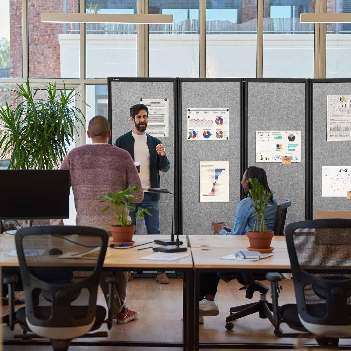 Room Partition,Folding Privacy Divider,Office Partition Dividers,Office Dividers Wall, 10'6"W x 6'7"H,Light Grey