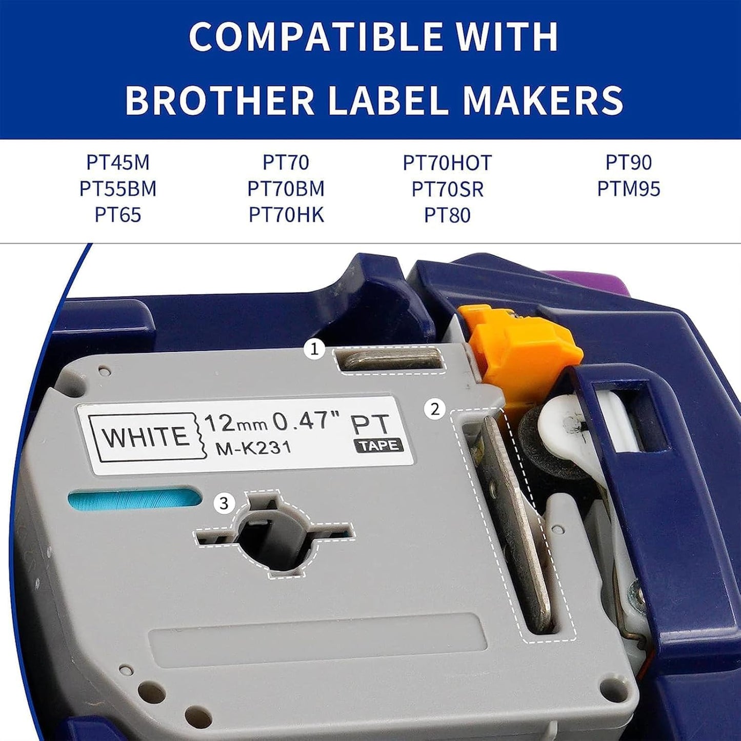 6 Pack M-K231 M Tape 12mm Compatible with M-K231s Brother Label Tape Black on White 0.47 Inch Tape for P Touch PT-M95 PT95 PT65 PT-65 PT70 PT85 PT90 Label Maker