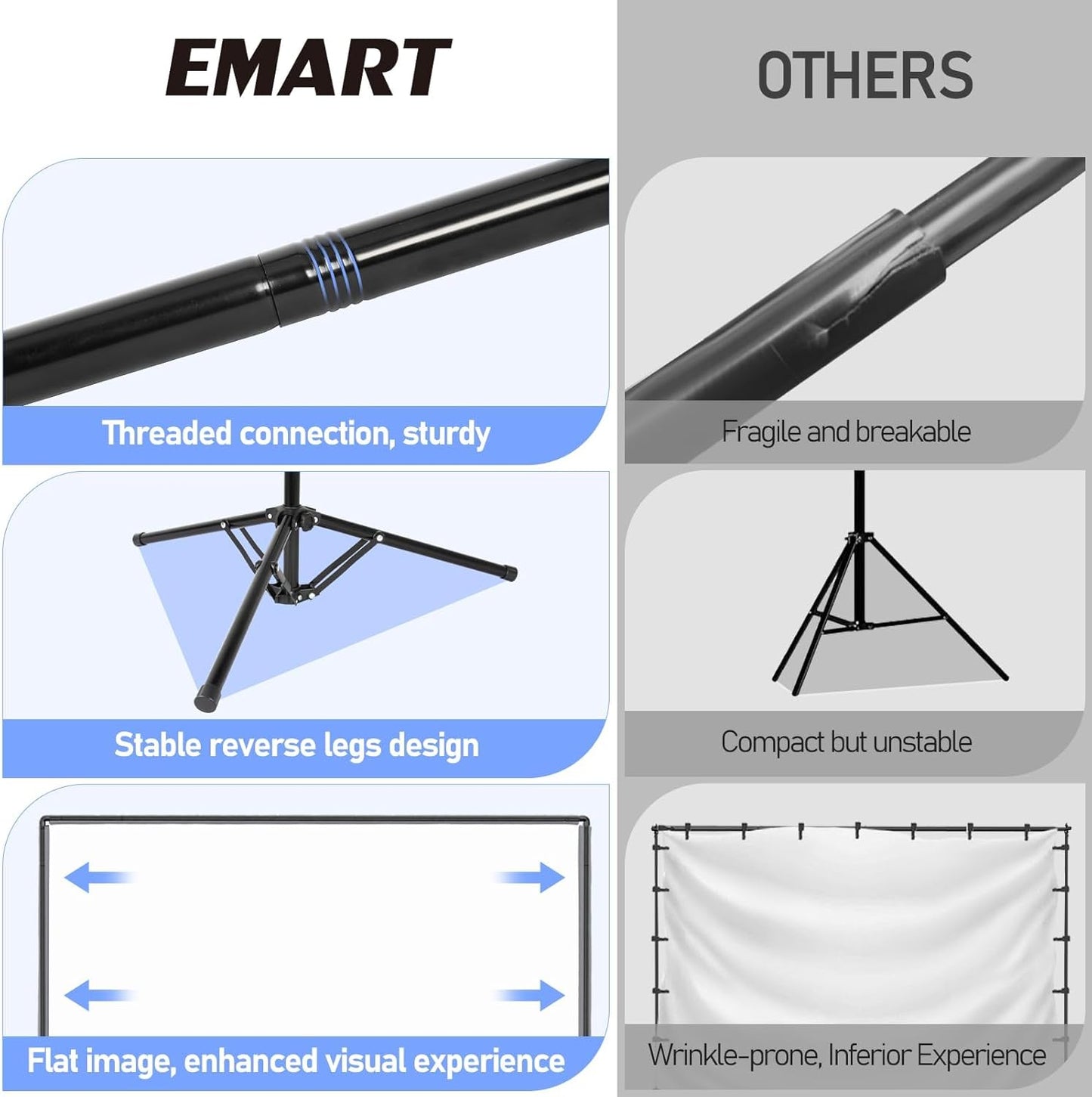 EMART Outdoor Projector Screen with Stand, 120 Inch Portable Indoor 16:9 4K HD Rear Front Movie Screens & Foldable Tripod with Carry Bag for Theater Home Backyard Movies