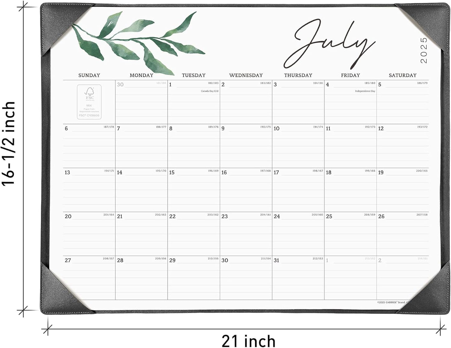 Cabbrix Large Desk Calendar 2025-2026 with Desktop Mat, Desk Pad Calendar July 2025 to December 2026, 21 x 16-1/2 Inch Desk Blotter Calendar for Home School and Office, Black