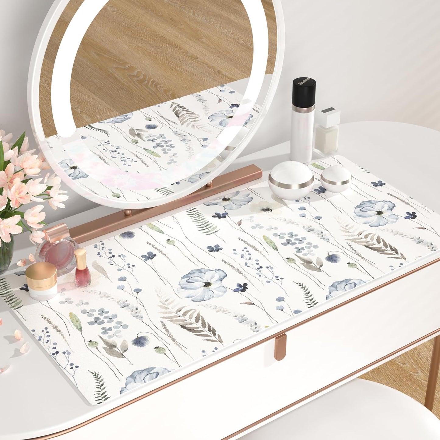 QIYI Large Mouse Pad for Desk, Floral Desk Mat for Desktop, Women Girls Office Décor Desk Accessories, PU Leather Waterproof Gaming Mousepad, Watercolor Flowers Desk Pad Computer Mat, 31.5" x 15.7"