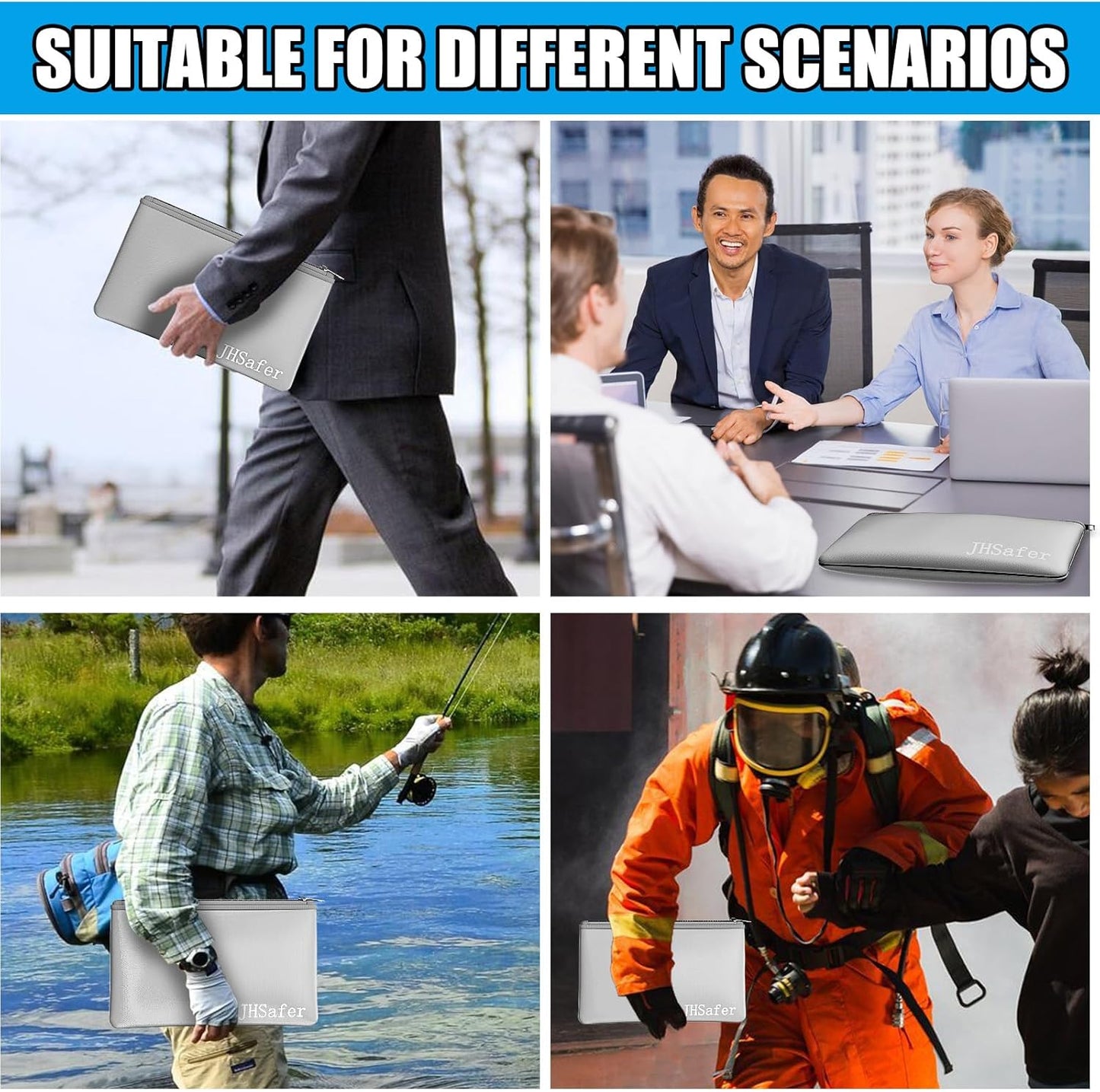 6400℉ Fireproof and Waterproof Money Bags 2pcs with Zipper,11''x6.3'' Fireproof Cash Bag with Zipper,Fireproof Wallet Envelope Safe Pouch Fireproof Bags for Cash Passports Keys Jewellery (Silver)