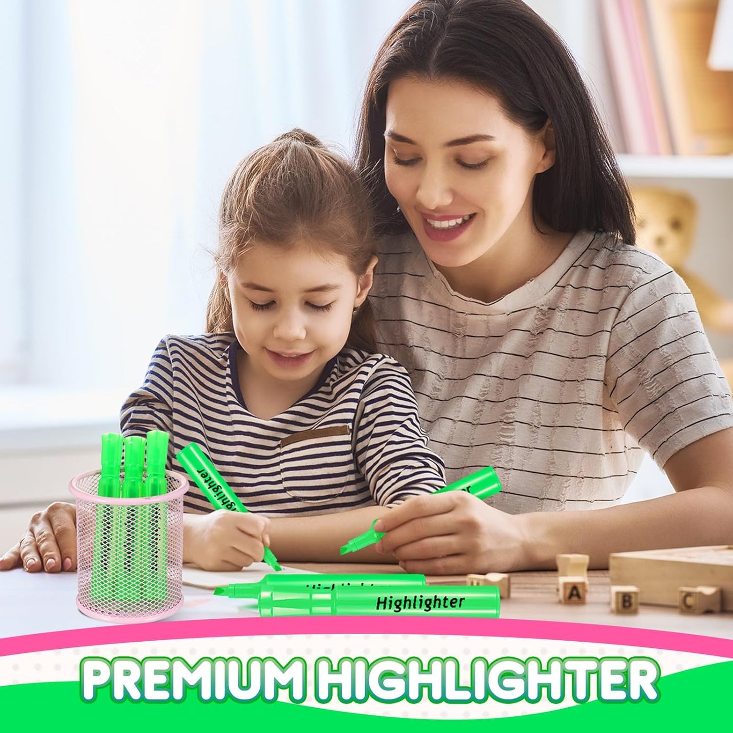 Qilery 24 Pack Tank Style Highlighters Chisel Tip Highlighters Bulk Colored Markers for Adult Coloring, Home Office Supplie(Green)