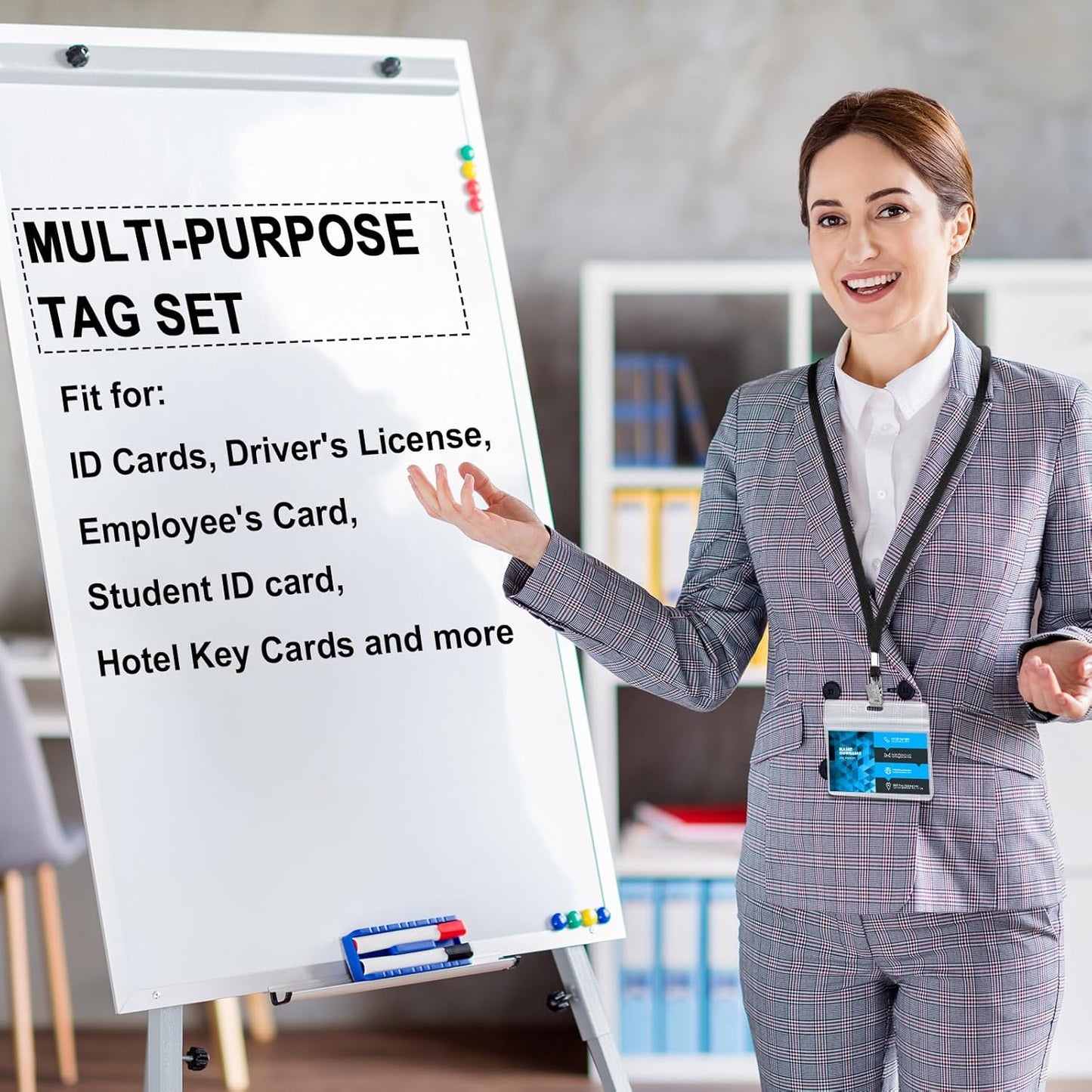 Marspark 100 Sets Clear Name Tags with Lanyard, Lanyards for ID Badges Reusable Strap with ID Holder Plastic Name Badges for Adults Business School Church Conference (Black,Blue)