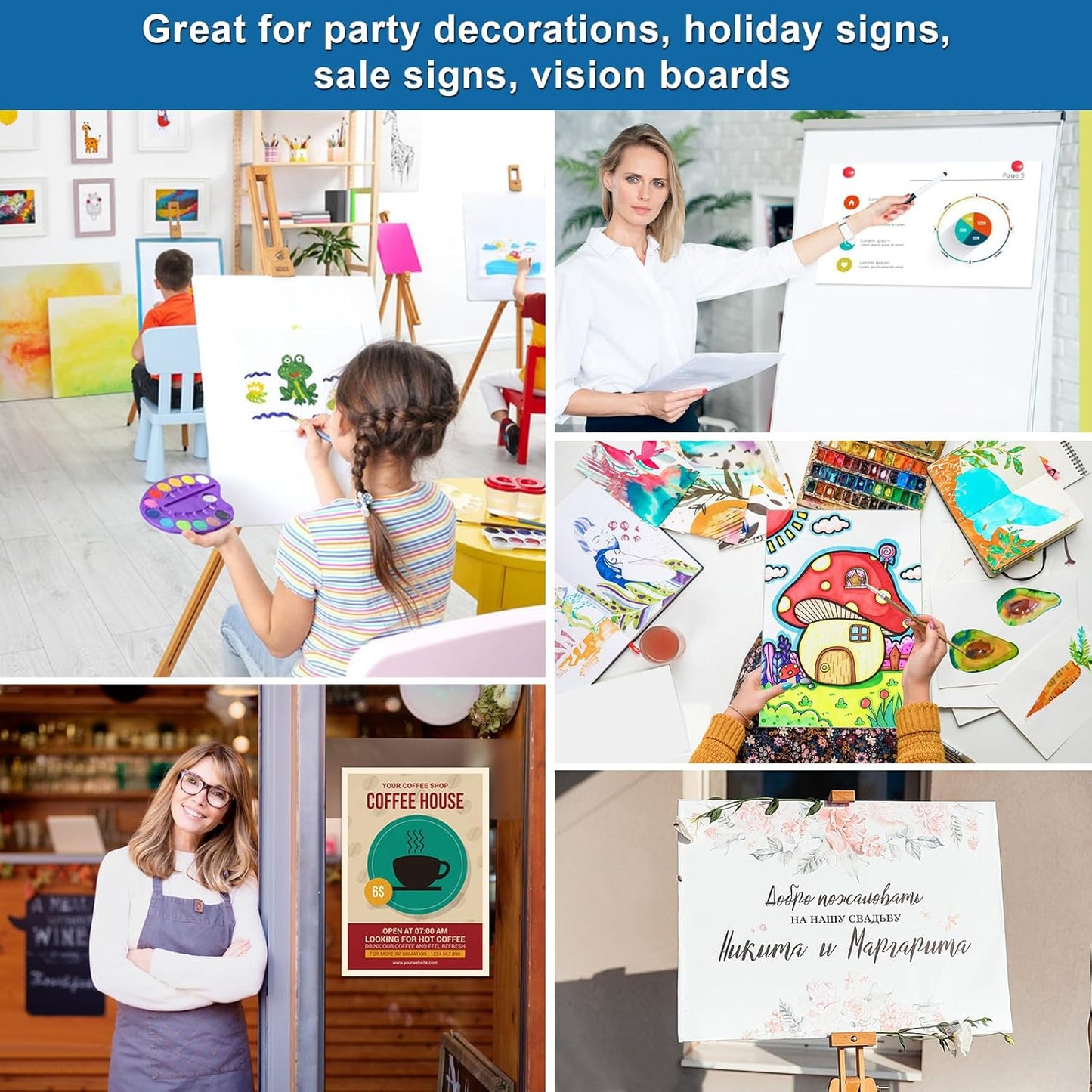 18 Pcs 12" x 18" Poster Board White Poster Board Paper Bulk 250 GSM Thickness Vision Boards Smart PosterBoard for Drawing School Arts Craft Projects Presentations Scrapbooking Blank Graphic Display