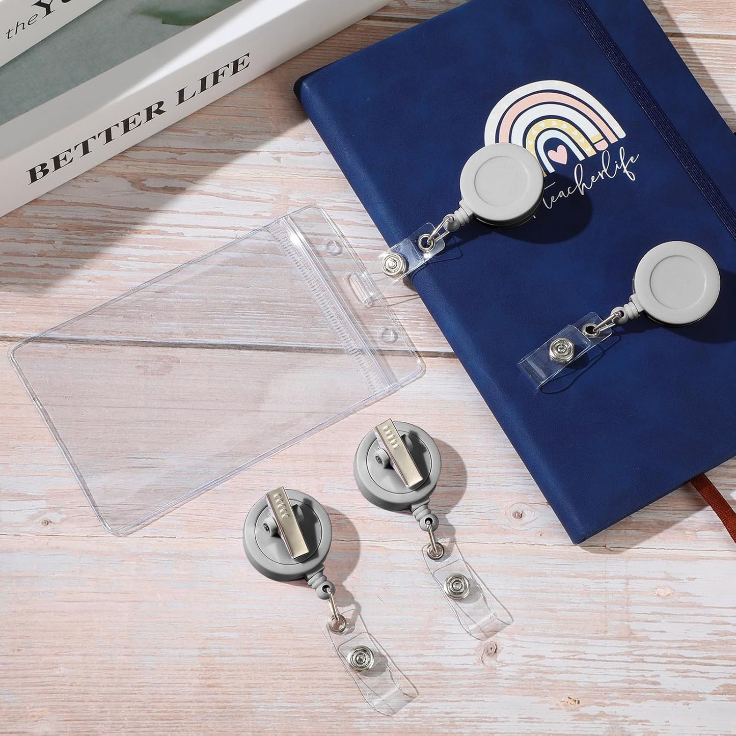 Zonon 50 Pieces Retractable Badge Holder Reels with Swivel Alligator Clip, ID Card Holder Name Badge Reel Clips for Students Teachers Office Workers (Grey)