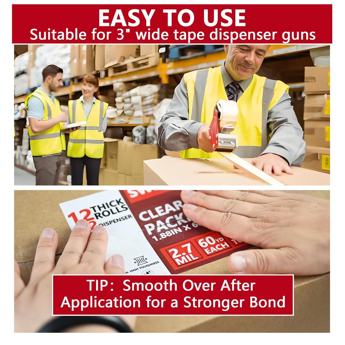 SWRT 2.7Mil Thick Ultra Clear Packing Tape, 24 Rolls Heavy Duty Packaging Tape for Shipping Packaging Moving Mailing, Thicker Sealing Tape-1.88" x 60 Yards Per Roll, 1440 Total Yards