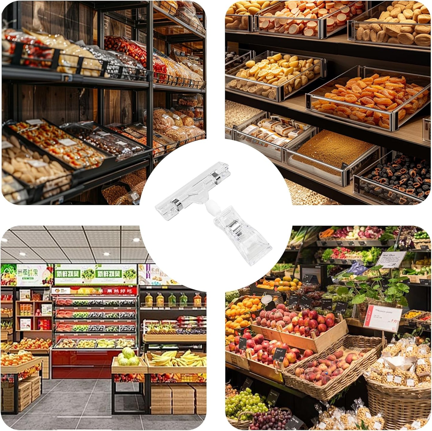 15PCS Plastic Sign Holder Clips, Rotatable Price Signs Double Display Clips, Retail Cards Clips for Merchandise/Retailers