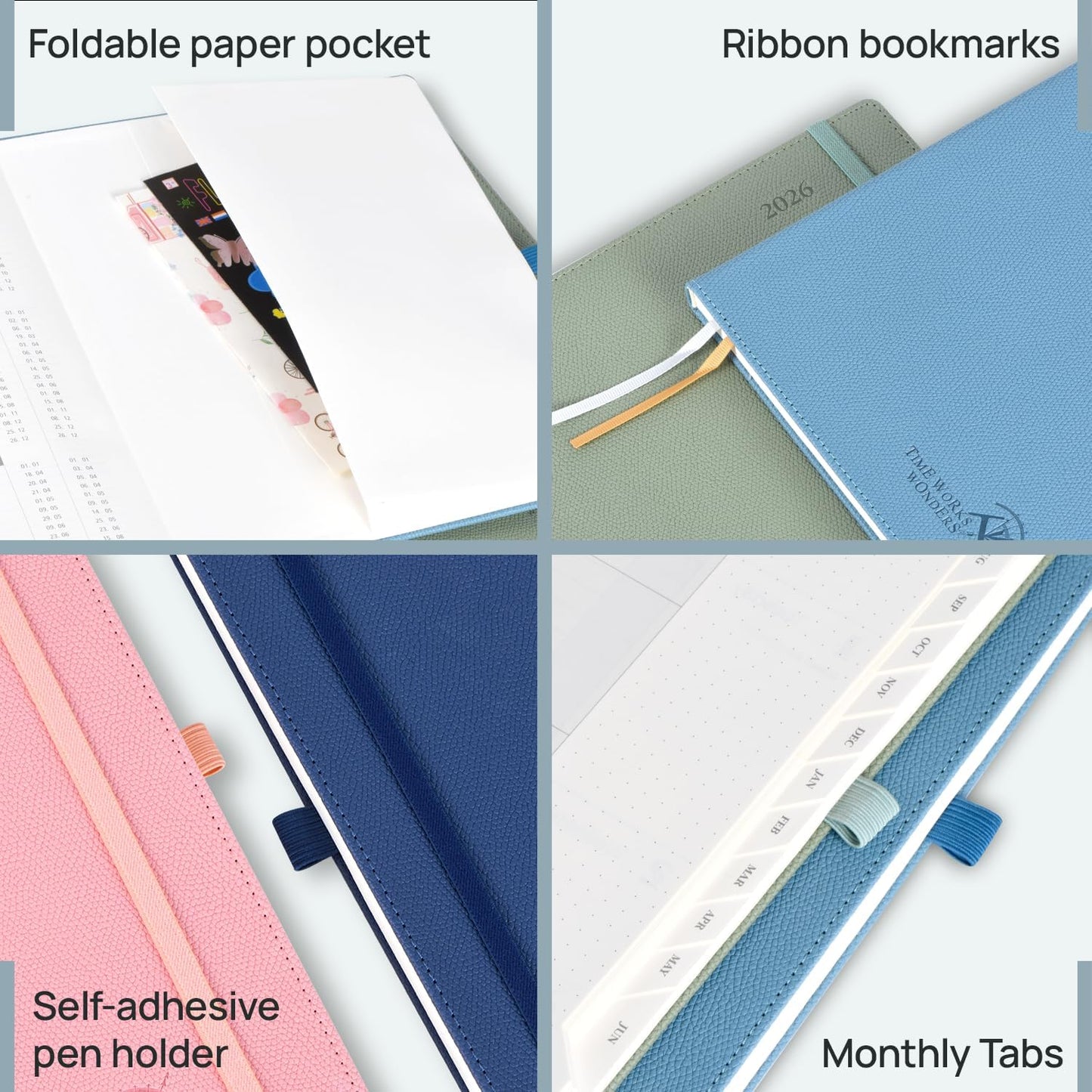 POPRUN 2026 Weekly Planner (Medium 6.75" x 8.75") 12 Months Calendar Notebook with Horizontal Layout, Leather Hardcover, Inner Pocket, 100GSM Thick Paper, Pen Holder - Lavender